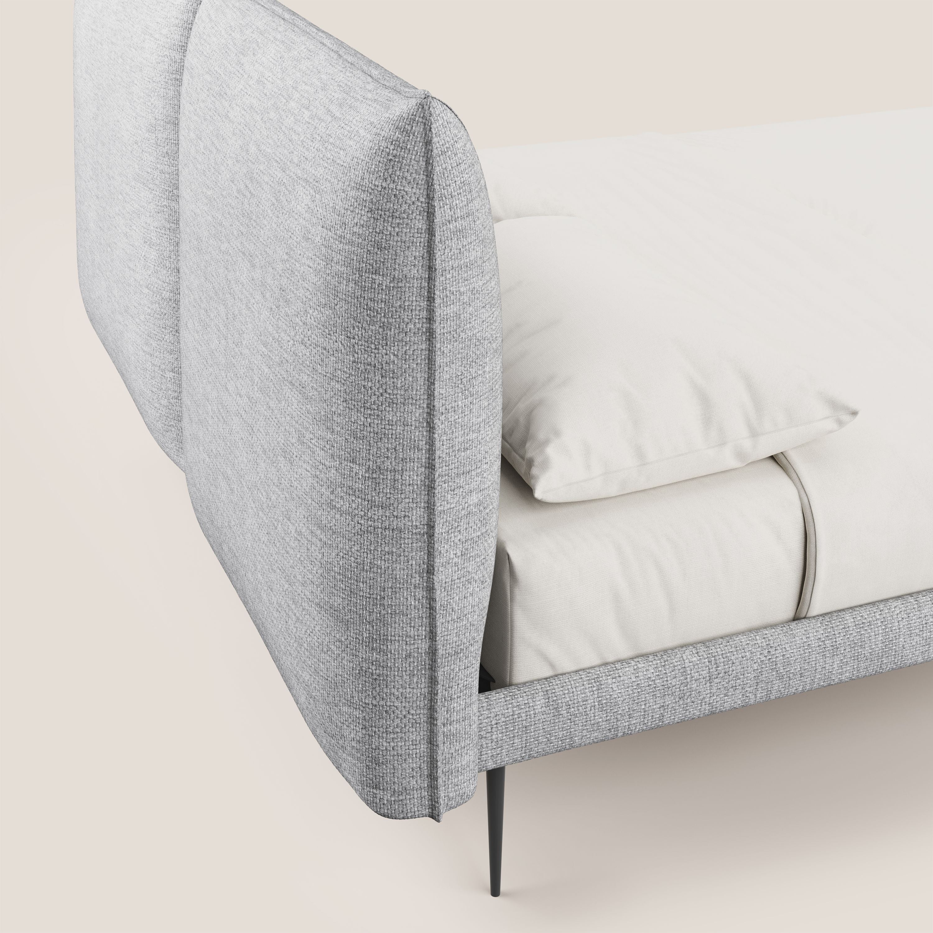 Jolie letto a doppio pannello con piedi alti in metallo in tessuto smacchiabile T18 grigio - divani.store