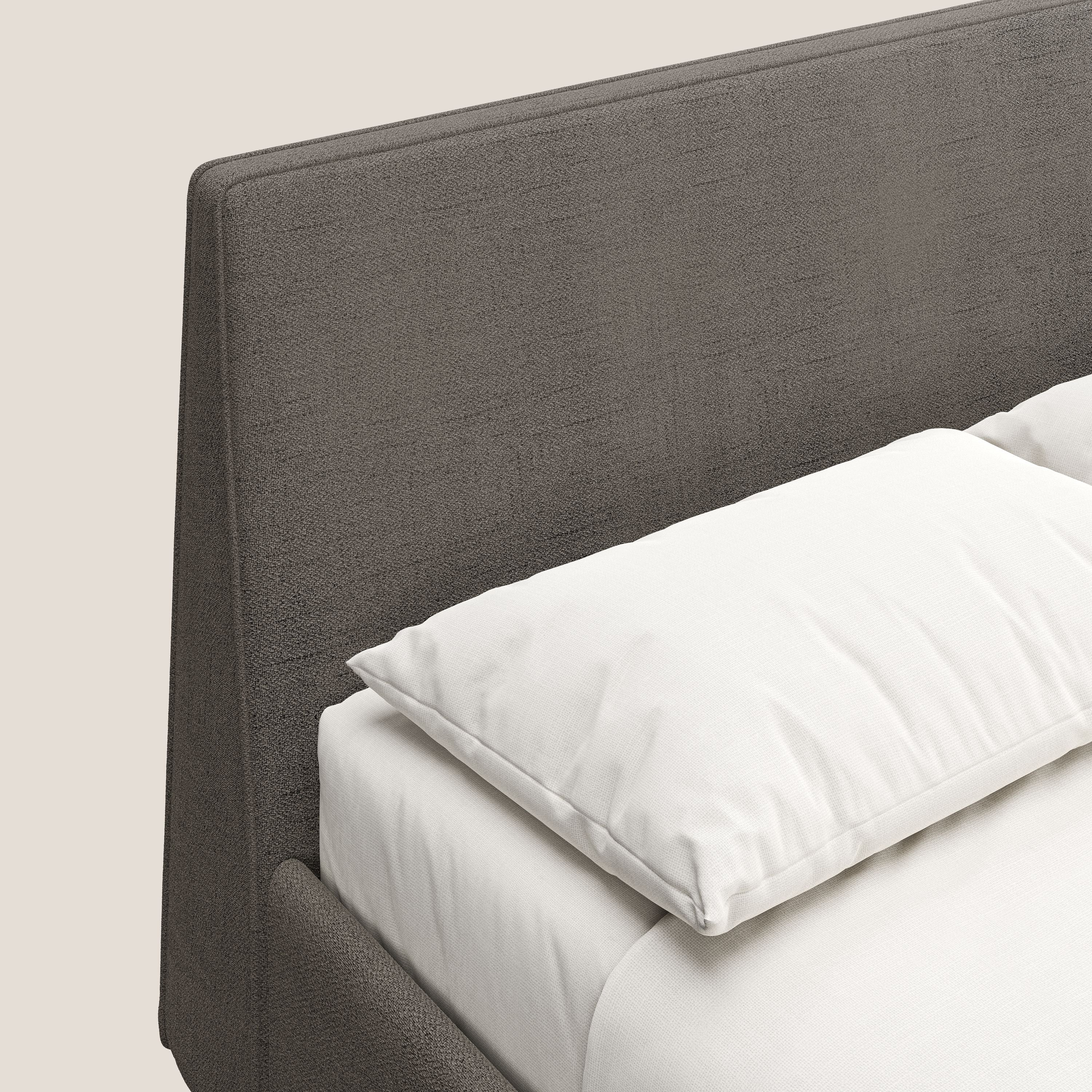 Justin letto imbottito contenitore e sfoderabile in tessuto fiammato impermeabile T03 talpa - divani.store