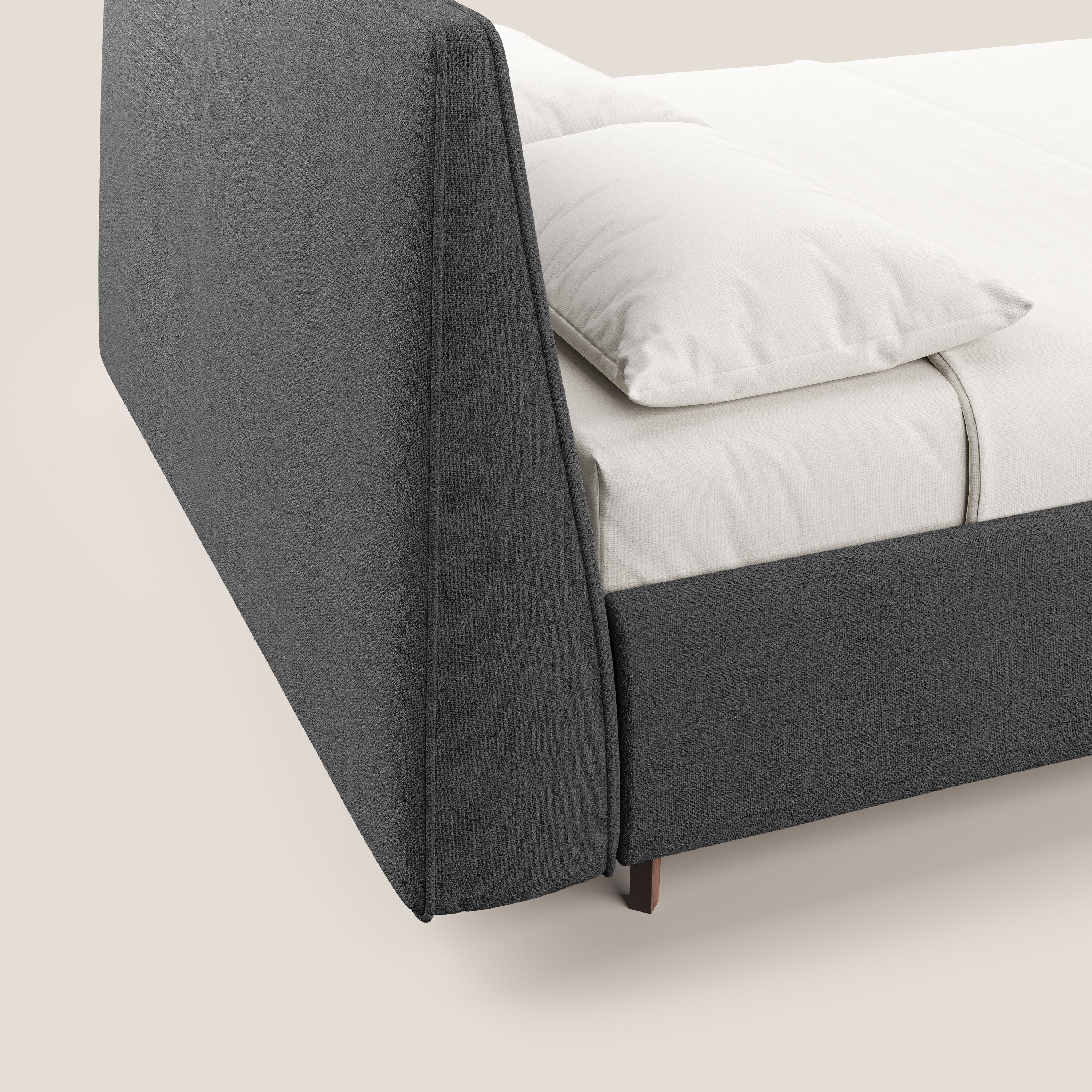 Justin letto imbottito contenitore e sfoderabile in tessuto fiammato impermeabile T03 grigio - divani.store