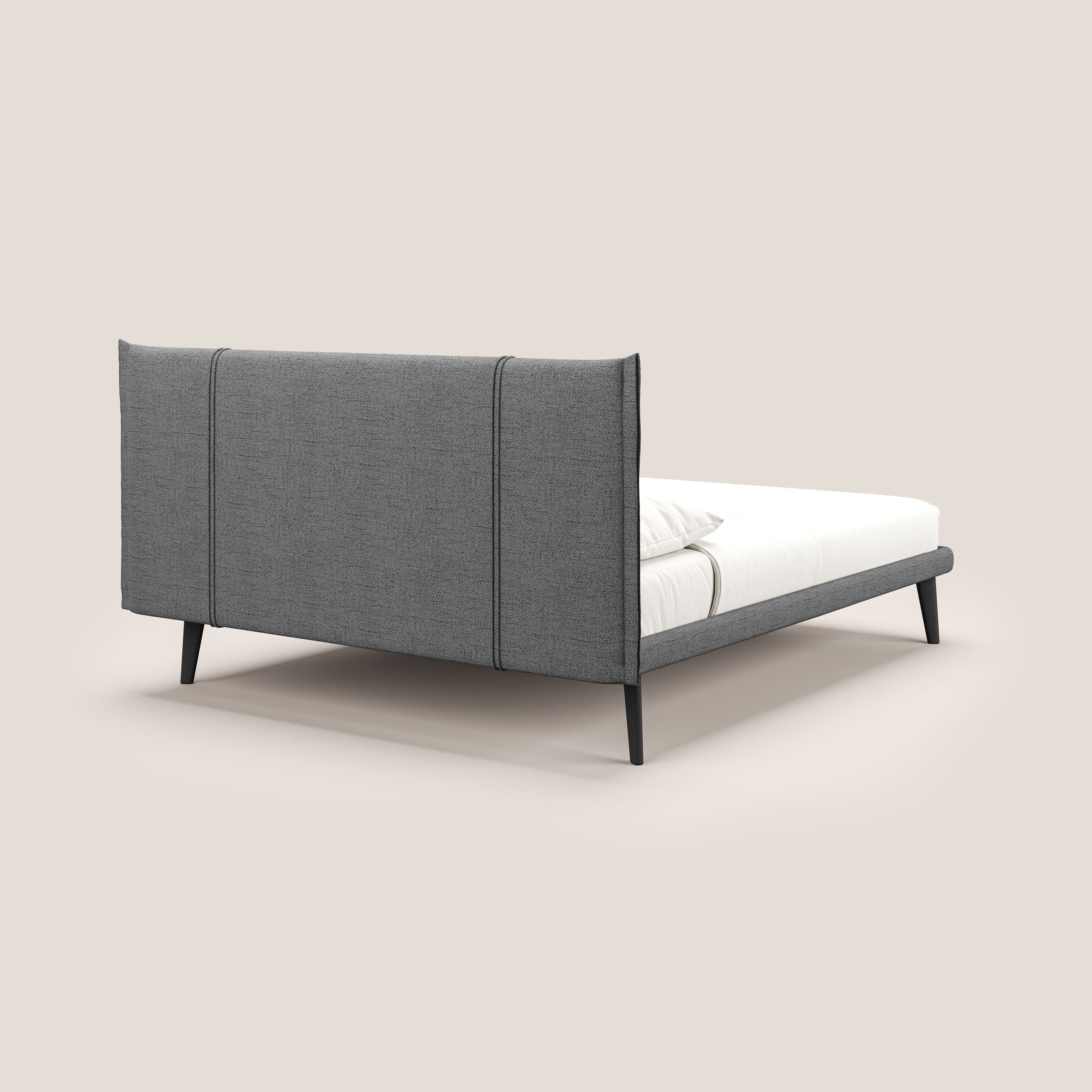 Klaus LETTO moderno con piedi in mogano e tessuto fiammato impermeabile T03 grigio - divani.store