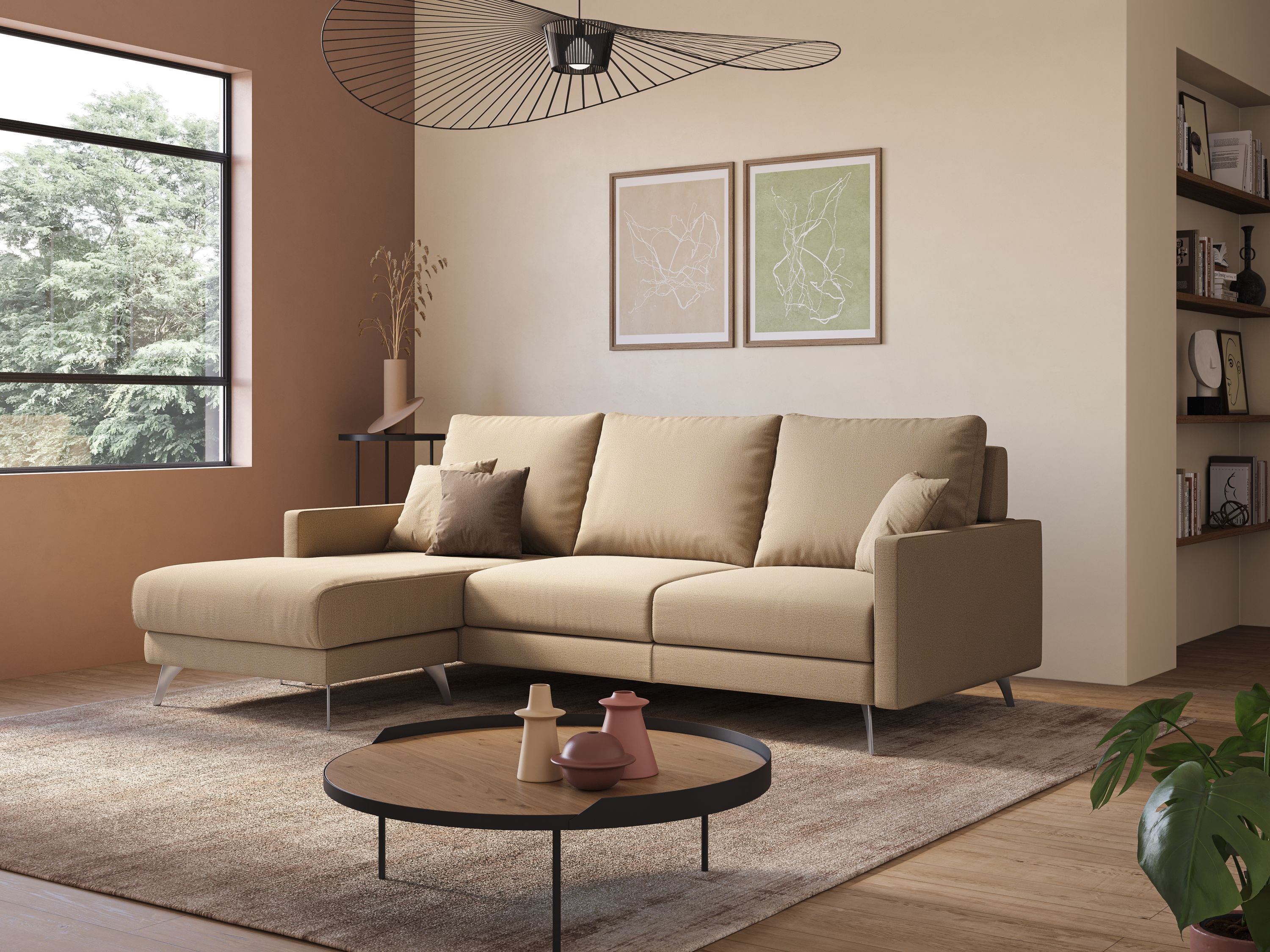 Klimt Divano angolare con sedute scorrevoli in tessuto morbido smacchiabile T05 beige - divani.store