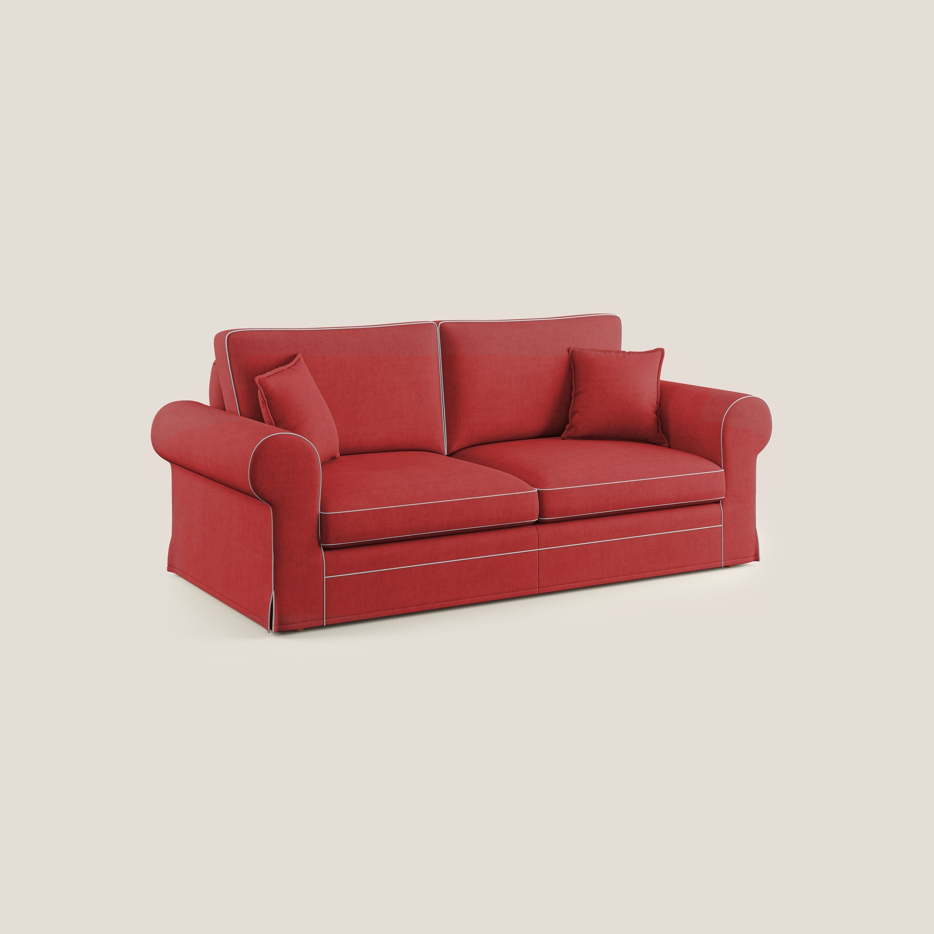 Lady divano classico bicolore in piuma d'oca realizzato con tessuto impermeabile T02 rosso - bianco - divani.store