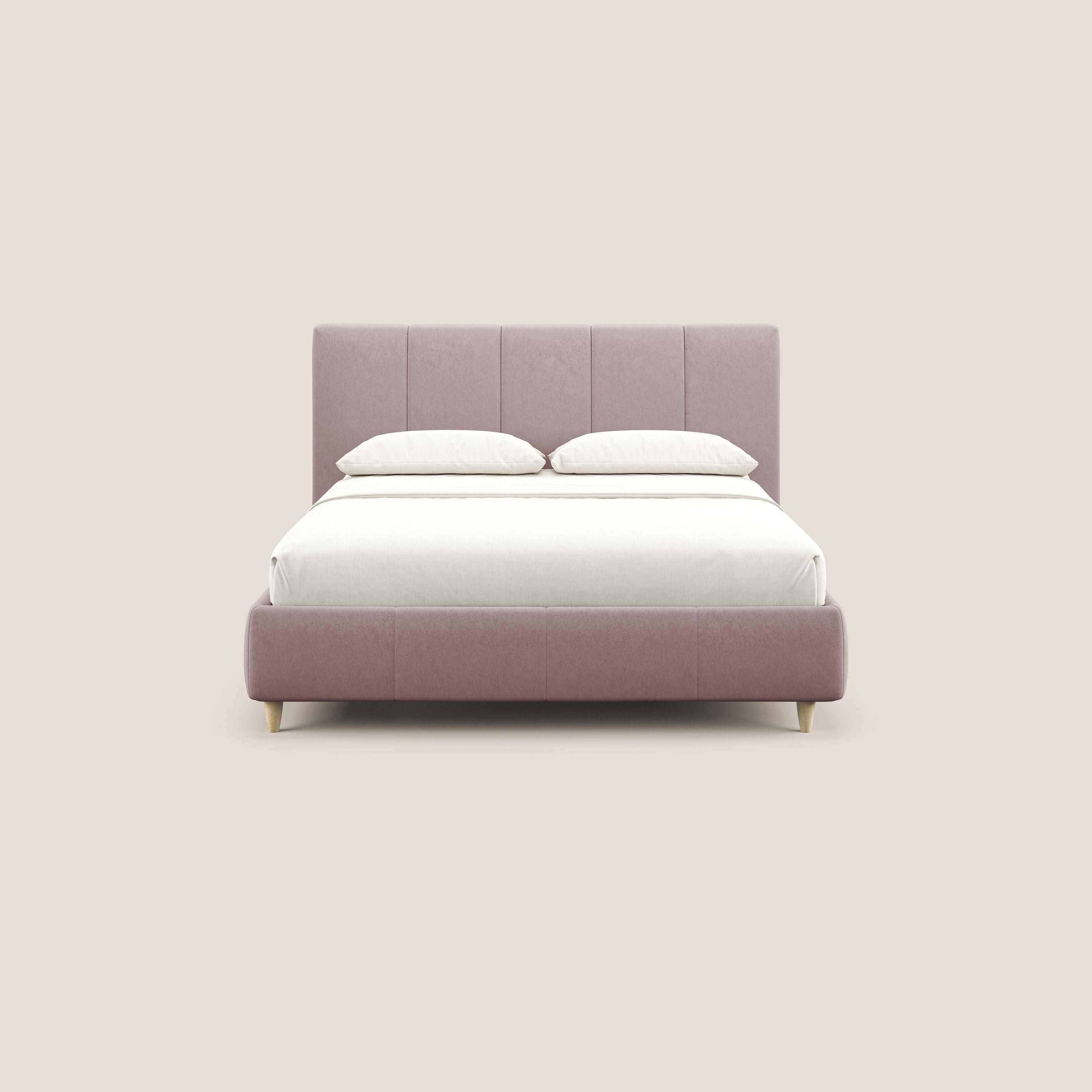 Laura letto imbottito contenitore e sfoderabile in microfibra velluto impermeabile T09 rosa - divani.store