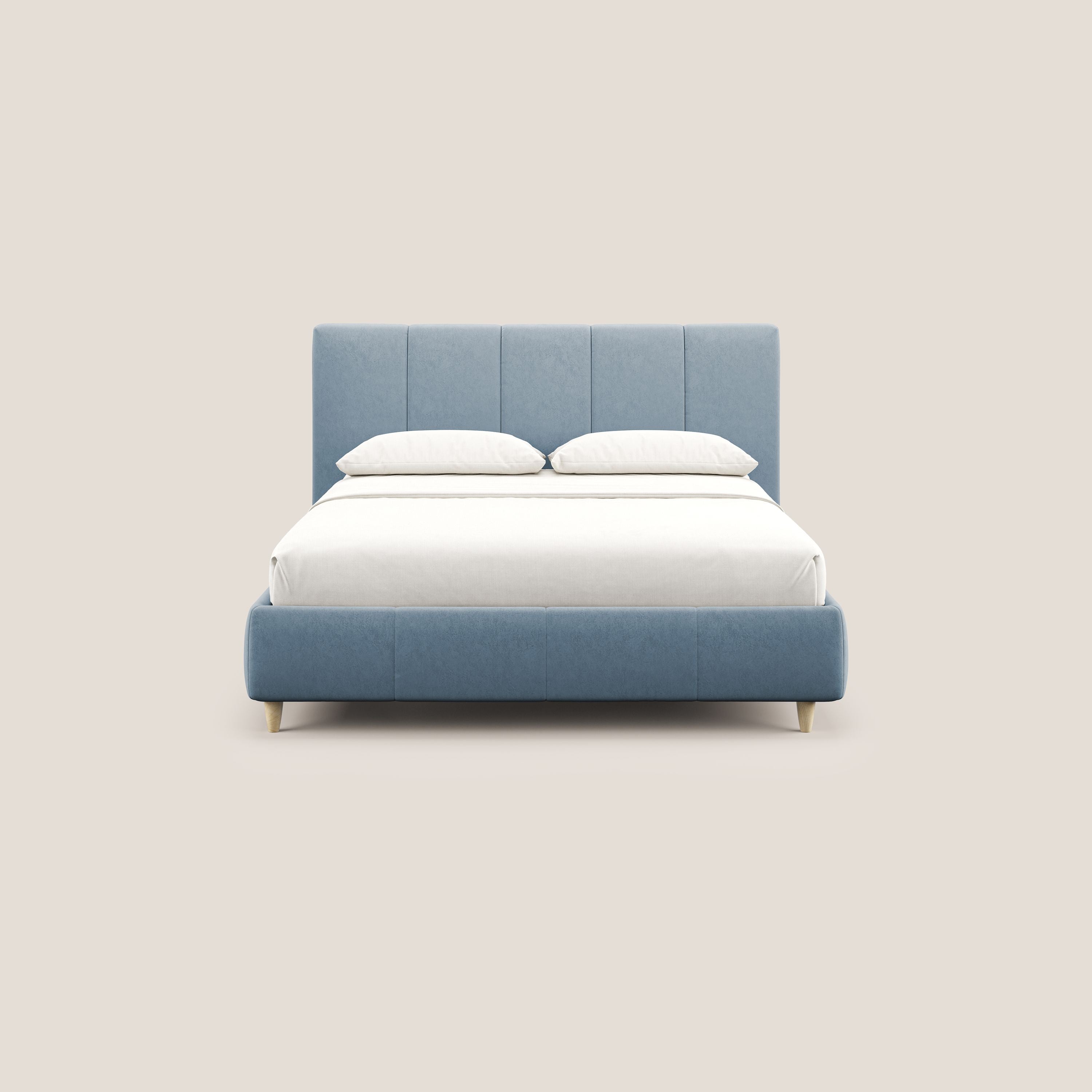 Laura letto imbottito contenitore e sfoderabile in microfibra velluto impermeabile T09 carta da zucchero - divani.store