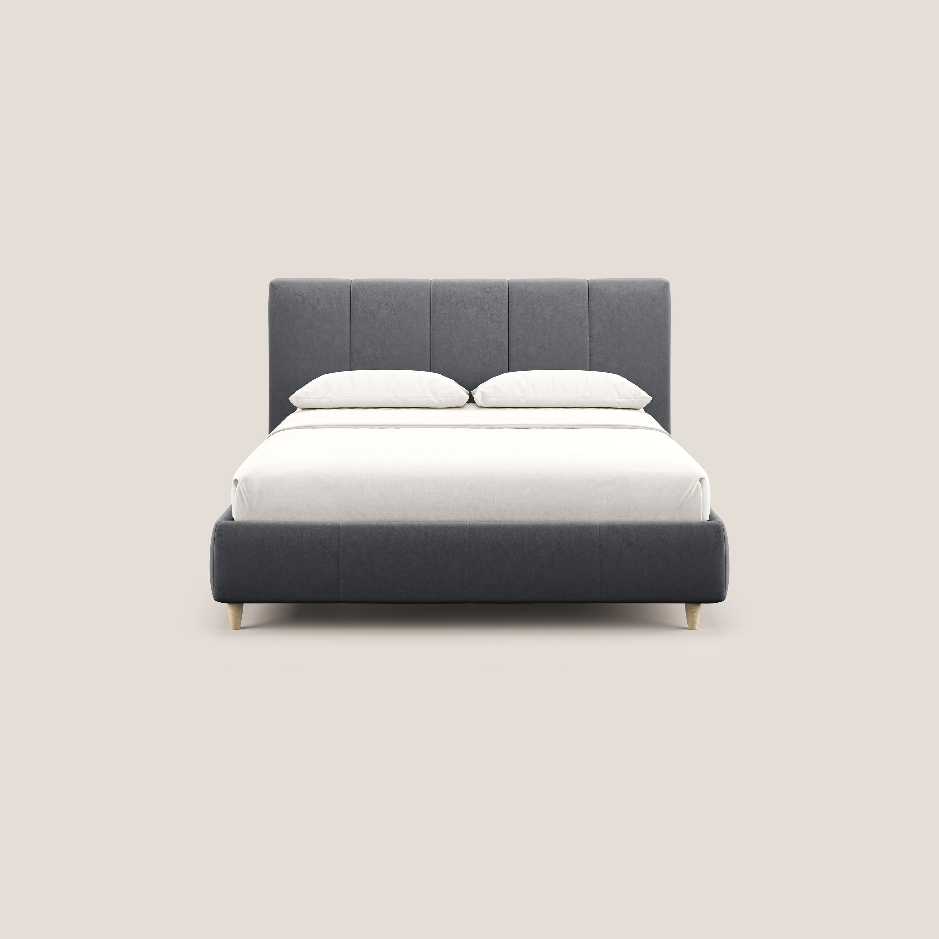 Laura letto imbottito contenitore e sfoderabile in microfibra velluto impermeabile T09 grigio - divani.store