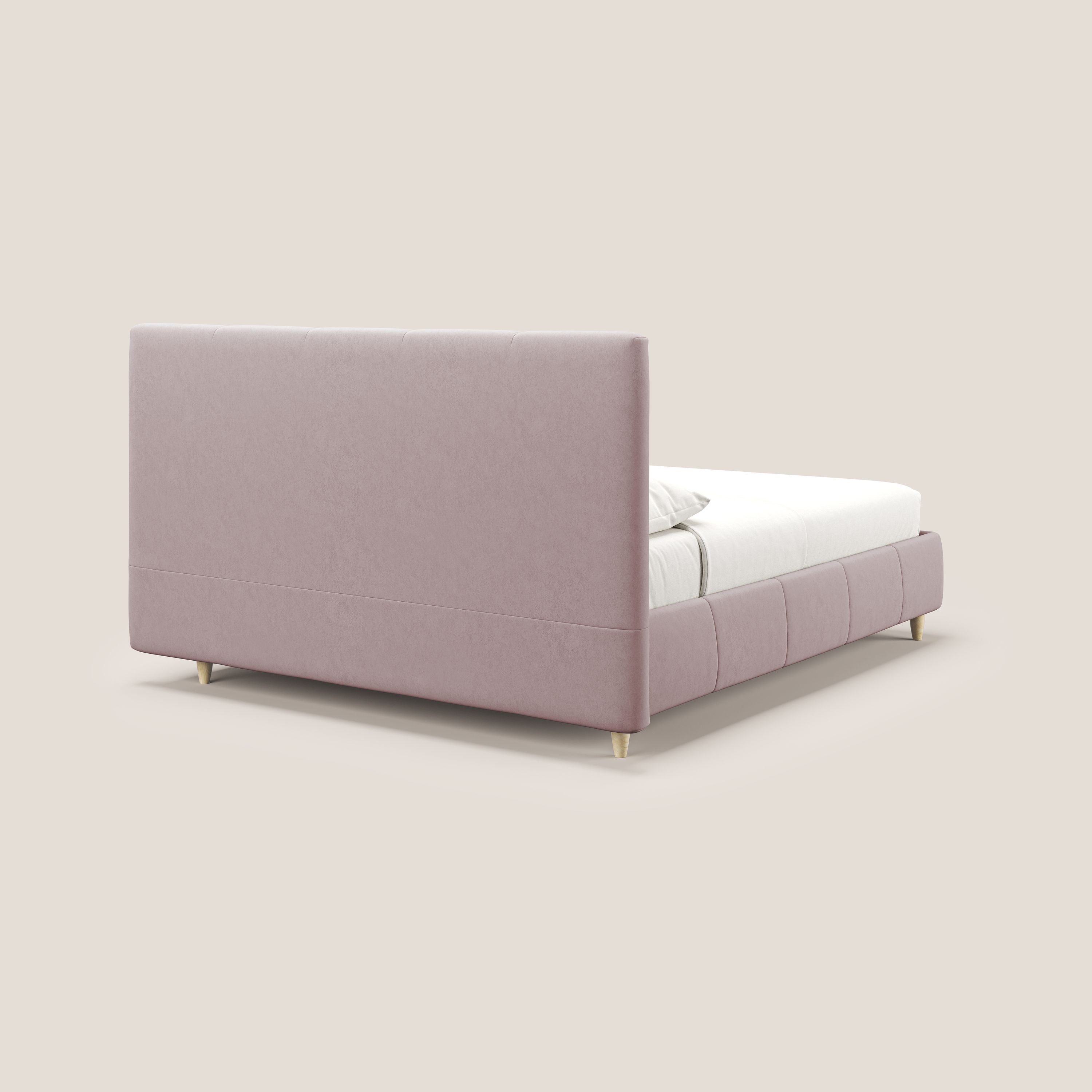 Laura letto imbottito contenitore e sfoderabile in microfibra velluto impermeabile T09 rosa - divani.store