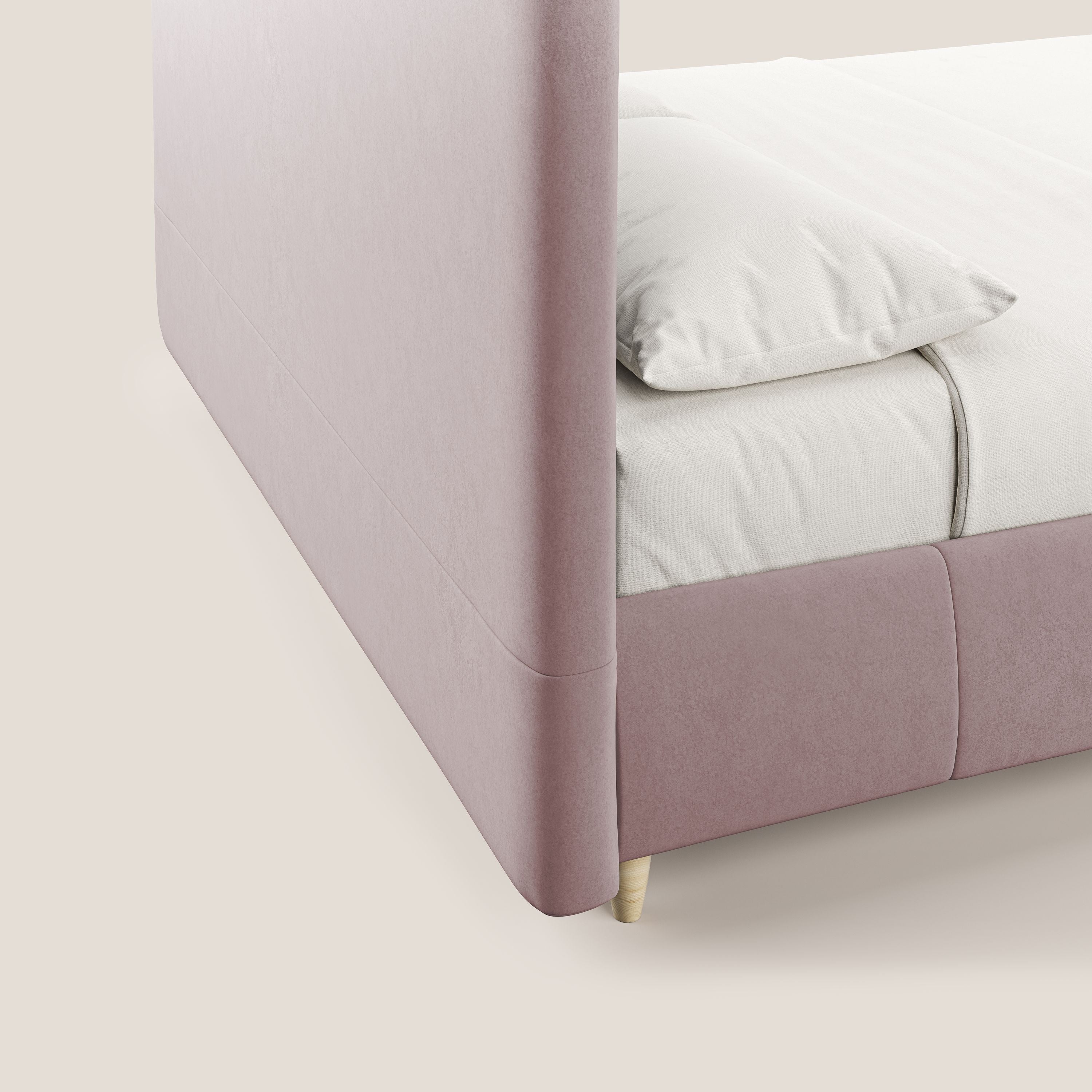 Laura letto imbottito contenitore e sfoderabile in microfibra velluto impermeabile T09 rosa - divani.store