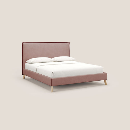 Leila letto imbottito con piedini legno in tessuto smacchiabile T17 rosa - rosso - divani.store