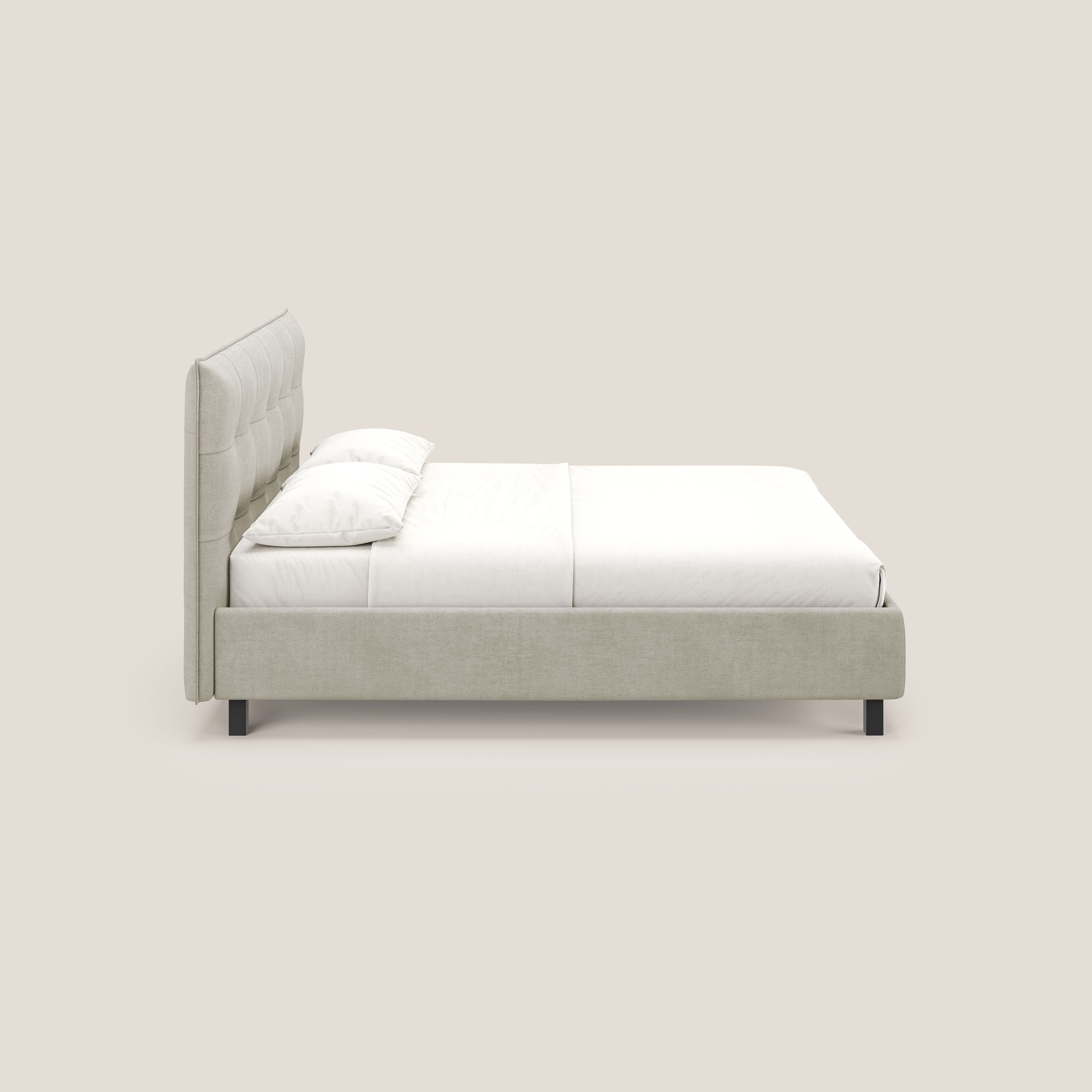 Liam letto contenitore con testata trapuntata in tessuto smacchiabile T17 panna - divani.store