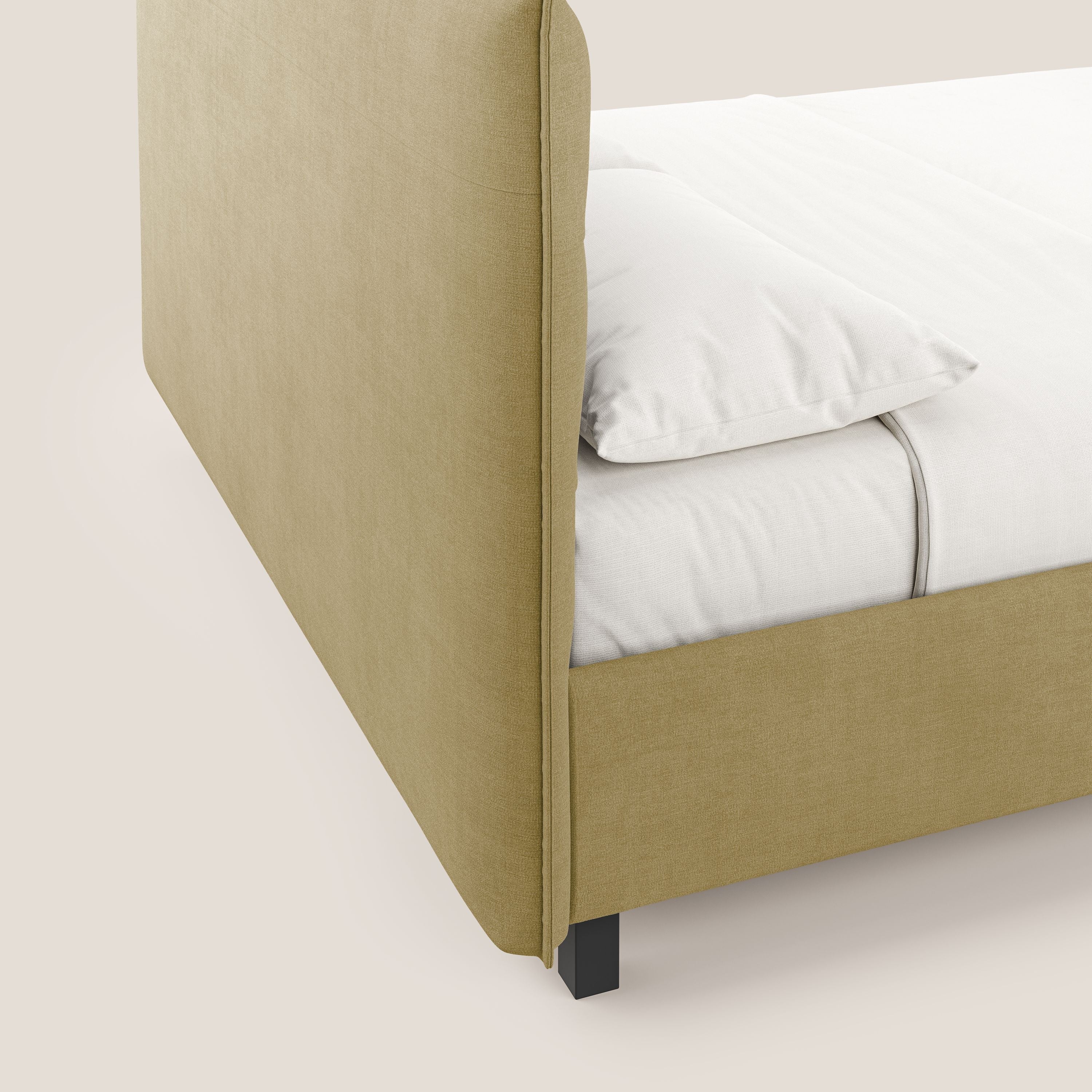 Liam letto contenitore con testata trapuntata in tessuto smacchiabile T17 giallo - divani.store