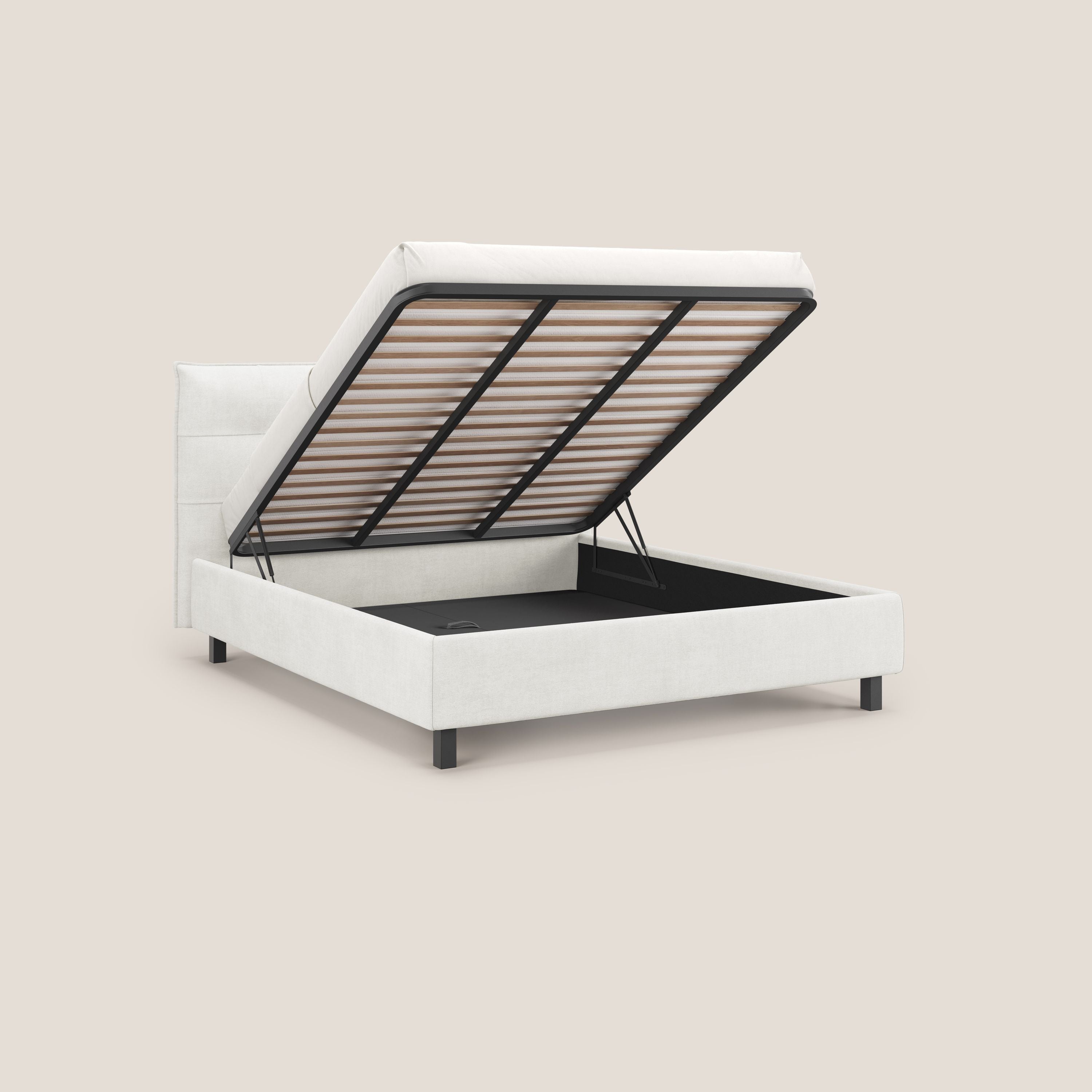 Liam letto contenitore con testata trapuntata in tessuto smacchiabile T17 bianco - divani.store