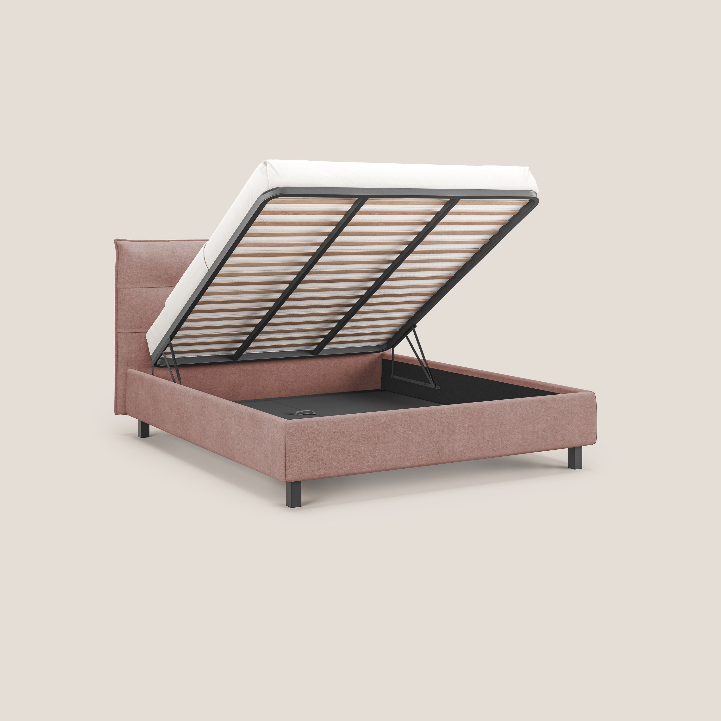 Liam letto contenitore con testata trapuntata in tessuto smacchiabile T17 rosa - divani.store
