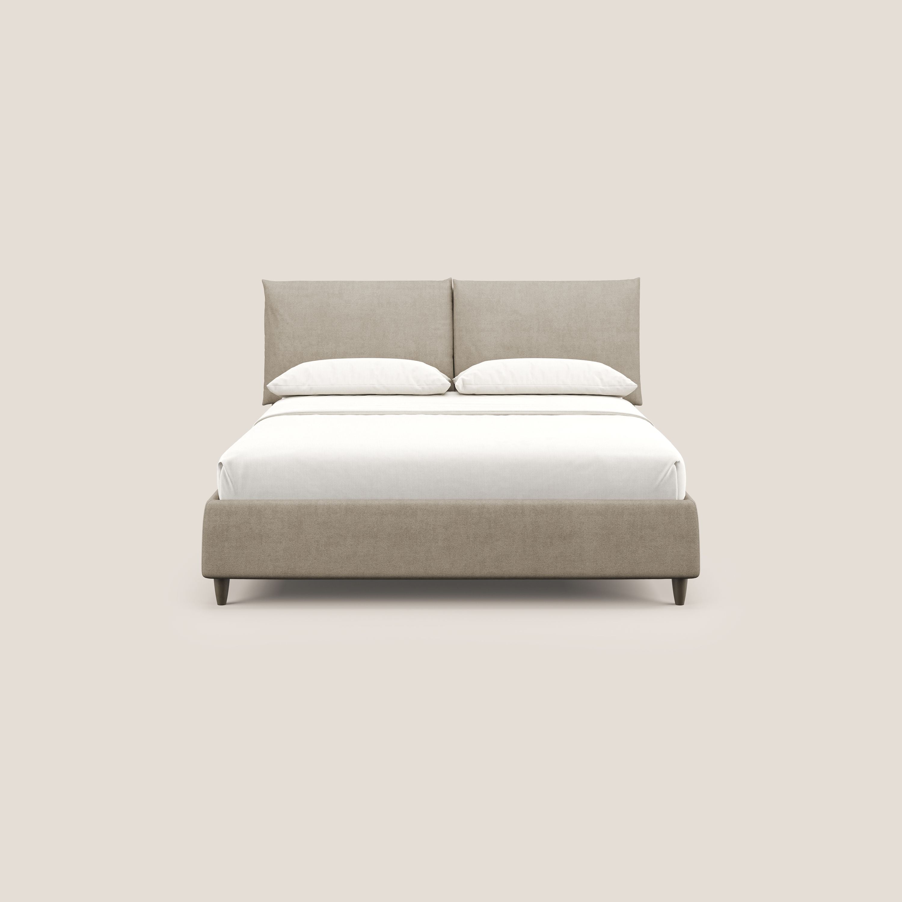 Mariana letto imbottito contenitore con cuscini in tessuto impermeabile T02 beige - divani.store