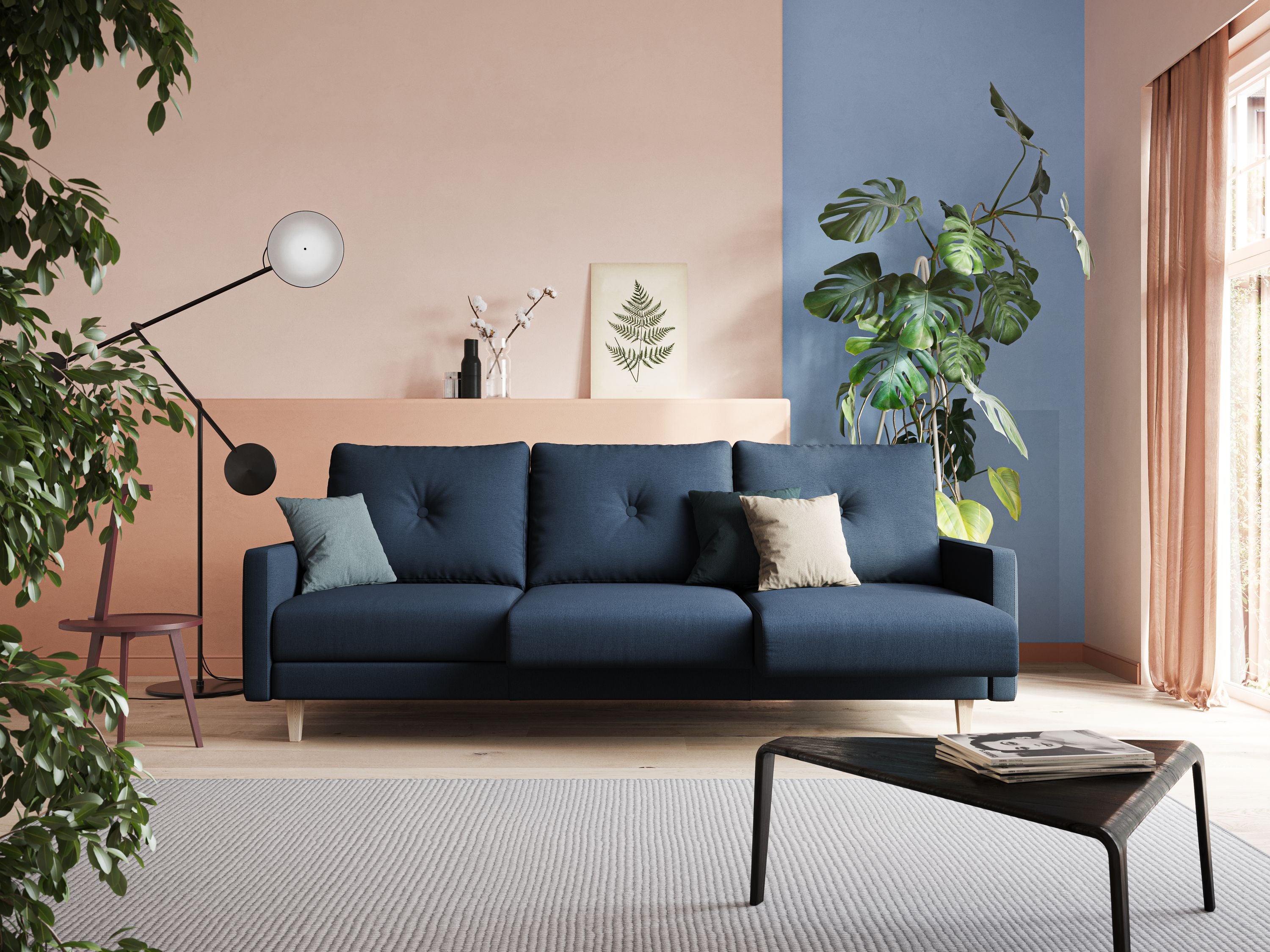 Matisse divano a 3 sedute allungabili e schienali in piuma d'oca in tessuto smacchiabile T17 blu - divani.store