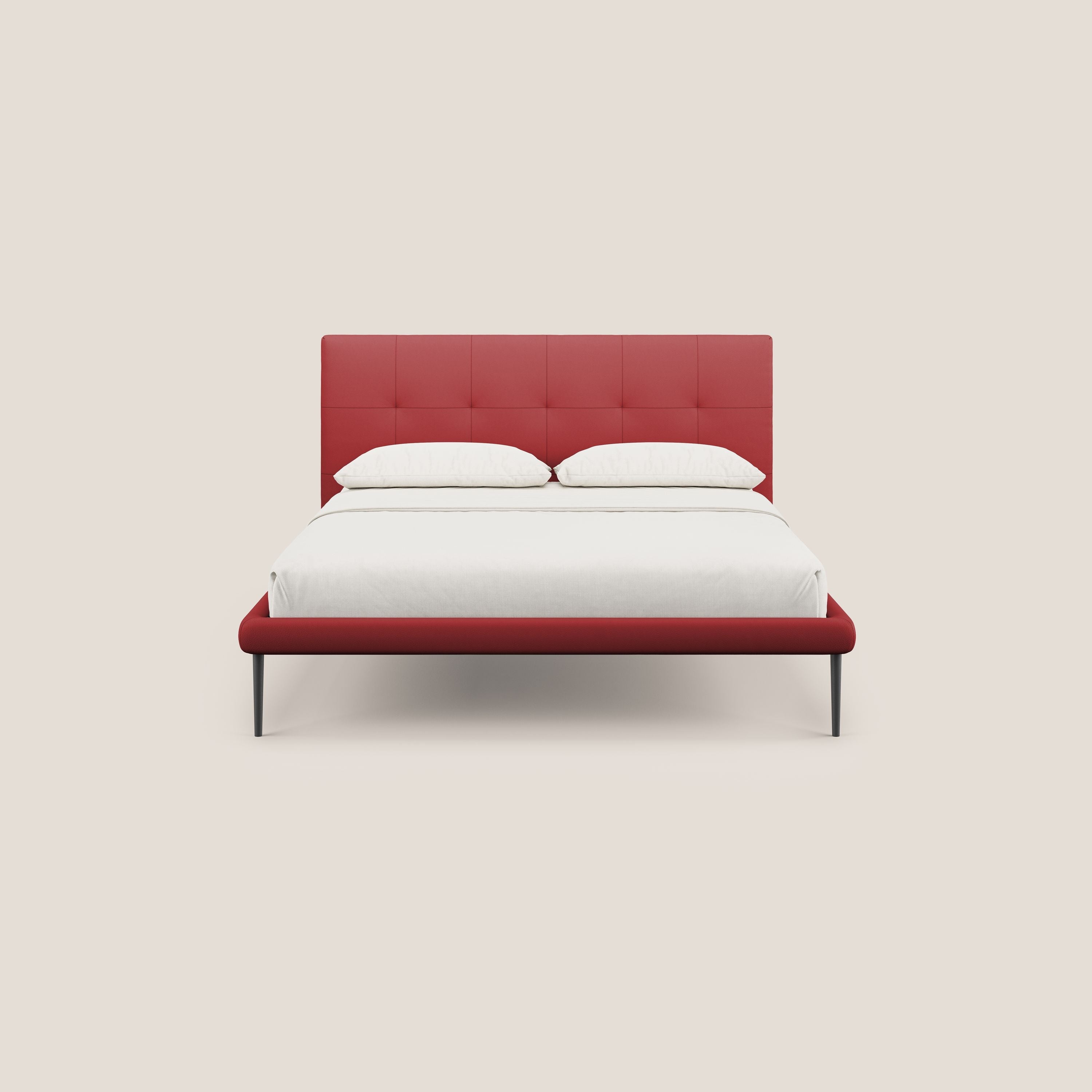 Midori letto imbottito trapuntato in ecopelle con piedini alti T04 rosso - divani.store