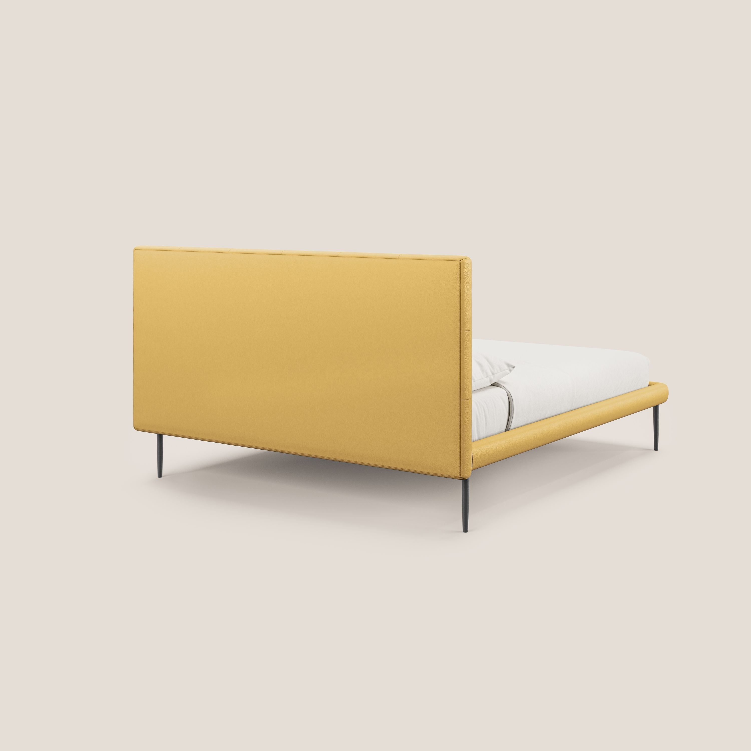 Midori letto imbottito trapuntato in ecopelle con piedini alti T04 giallo - divani.store