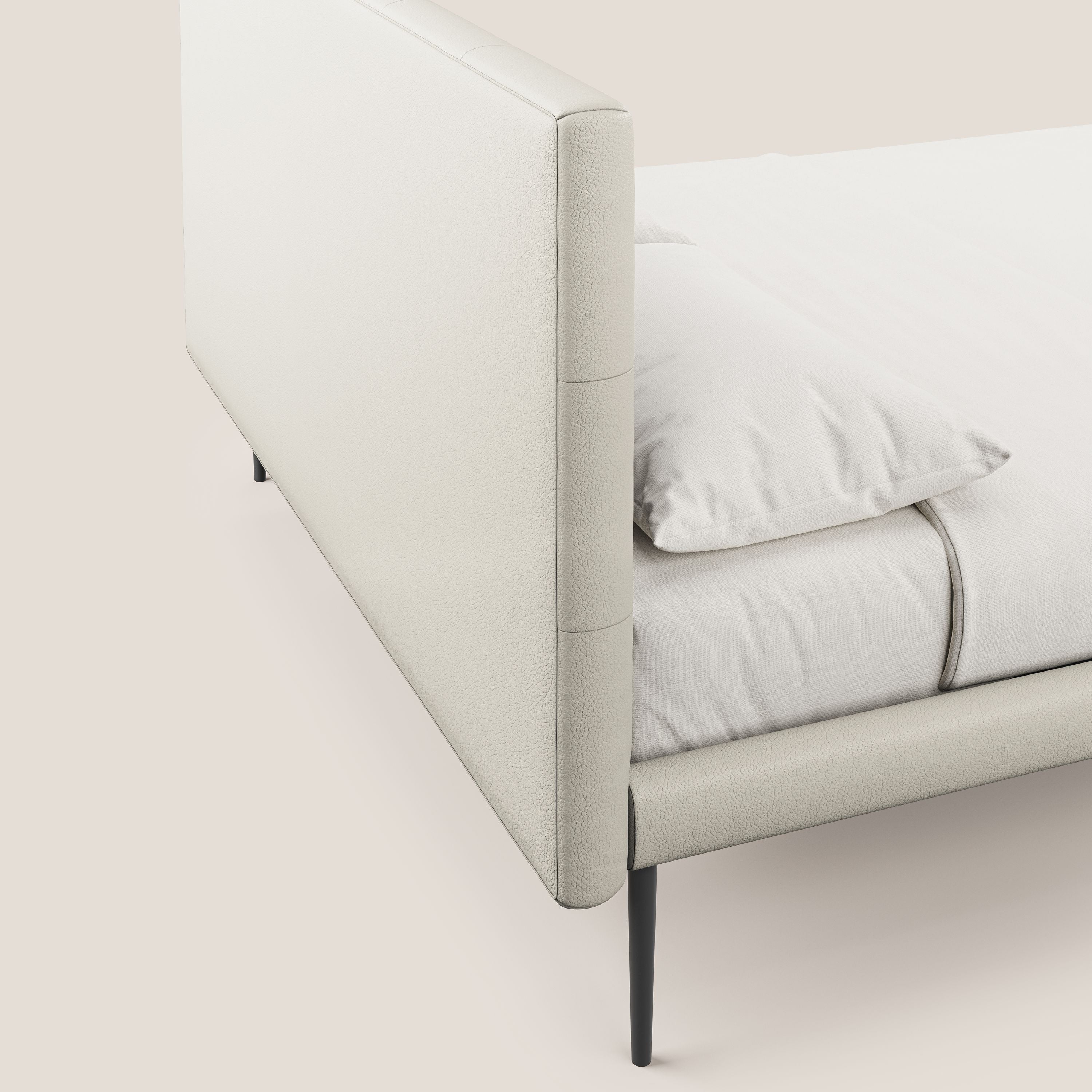 Midori letto imbottito trapuntato in ecopelle con piedini alti T04 bianco - divani.store