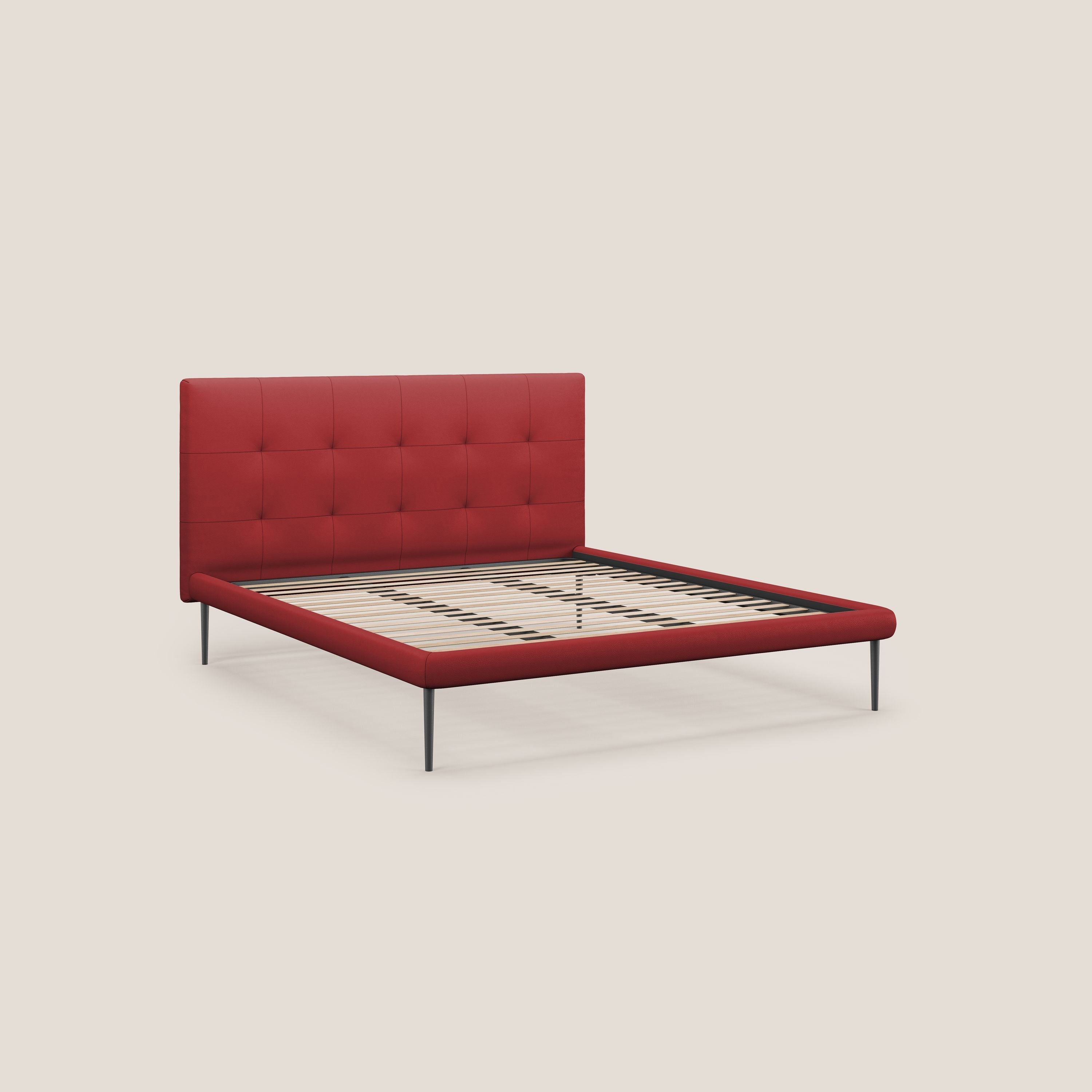 Midori letto imbottito trapuntato in ecopelle con piedini alti T04 rosso - divani.store