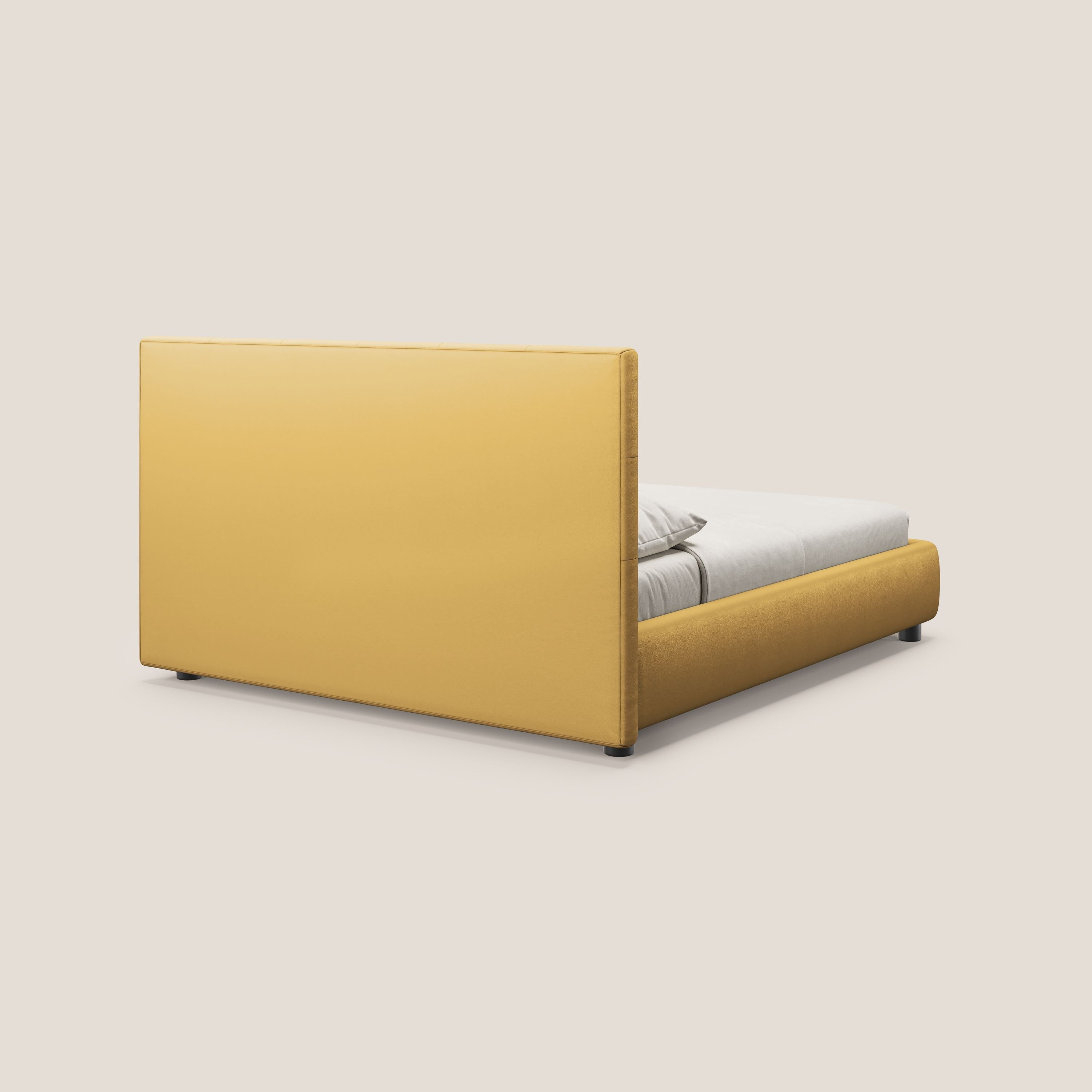 Minato letto imbottito contenitore con testata trapuntata in ecopelle impermeabile T04 giallo - divani.store