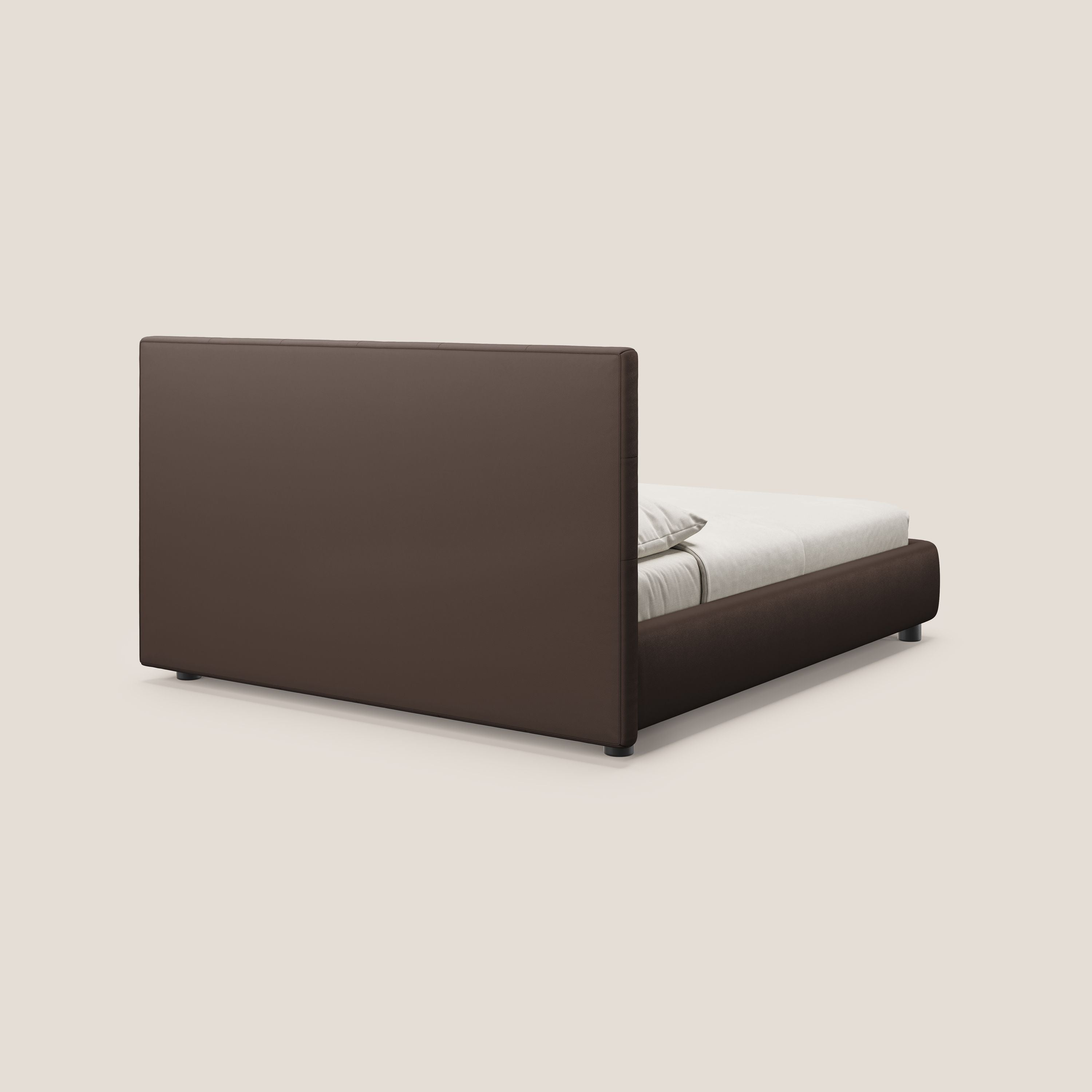 Minato letto imbottito contenitore con testata trapuntata in ecopelle impermeabile T04 marrone - divani.store