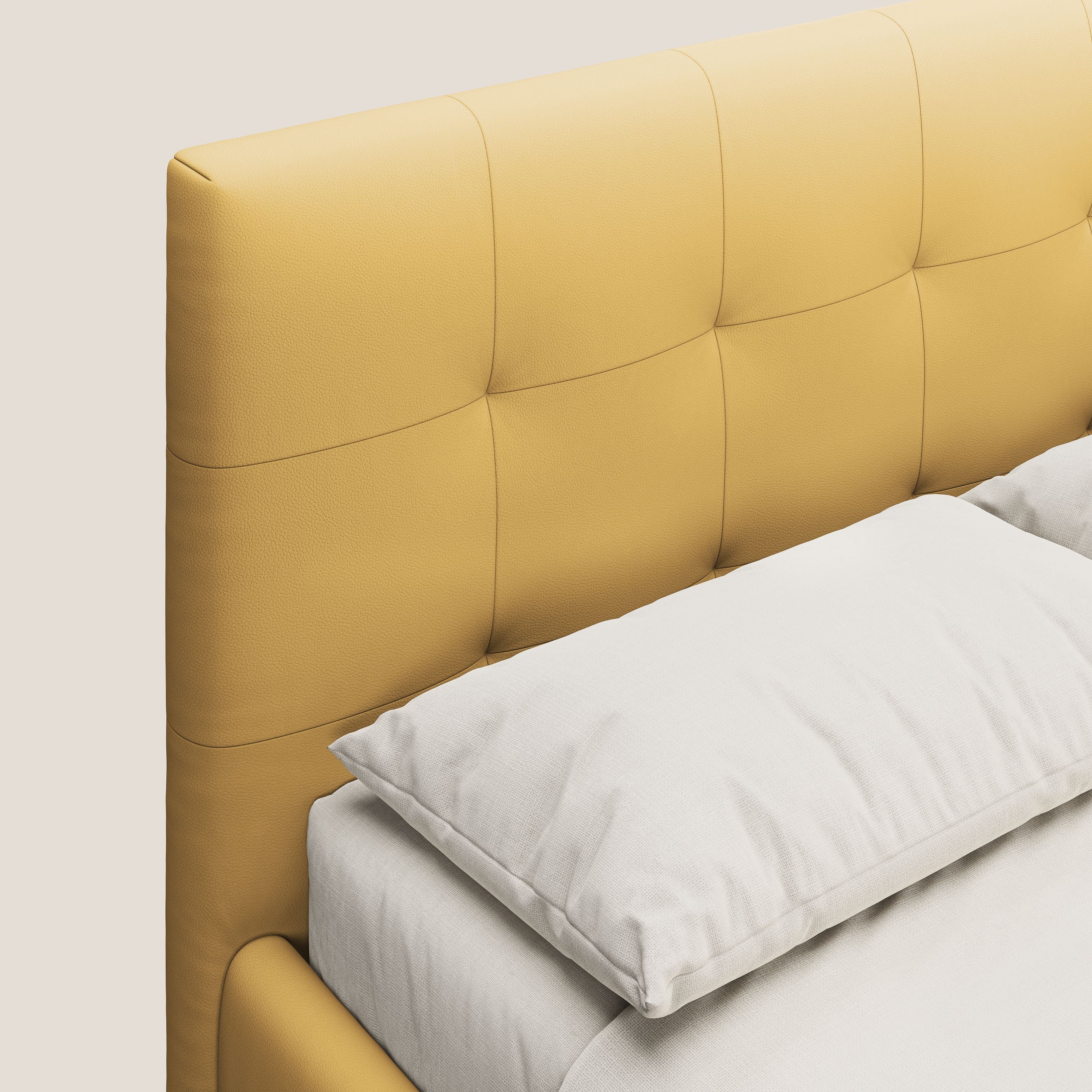 Minato letto imbottito contenitore con testata trapuntata in ecopelle impermeabile T04 giallo - divani.store