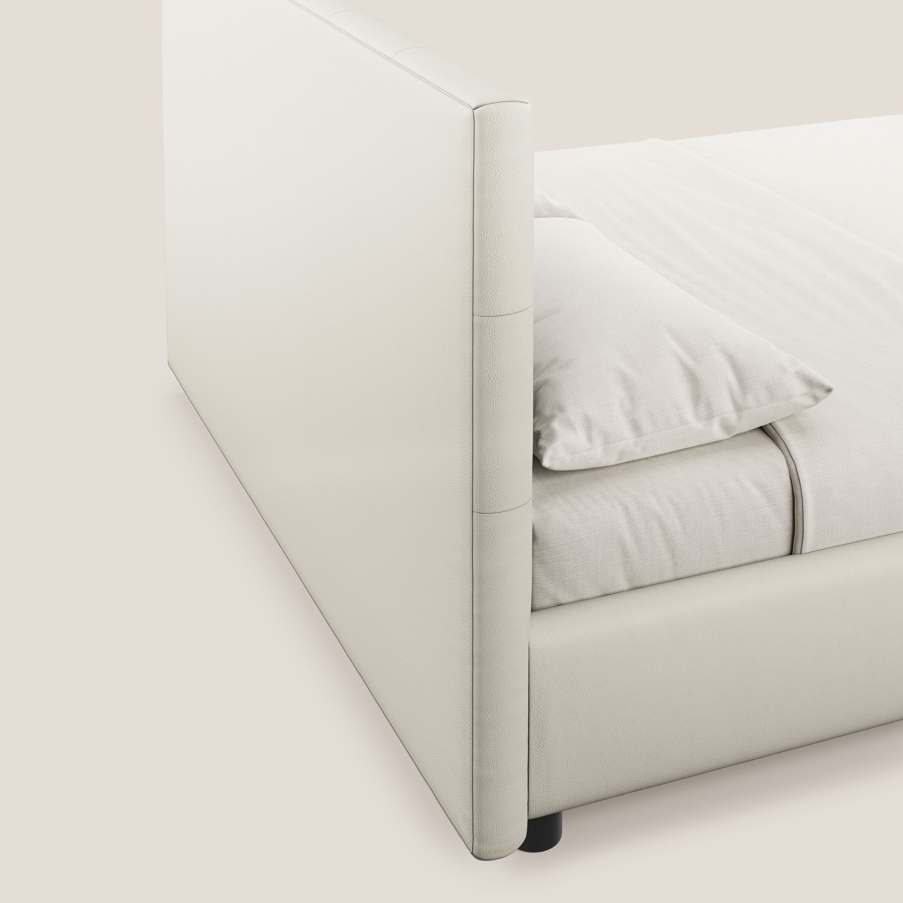 Minato letto imbottito contenitore con testata trapuntata in ecopelle impermeabile T04 bianco - divani.store