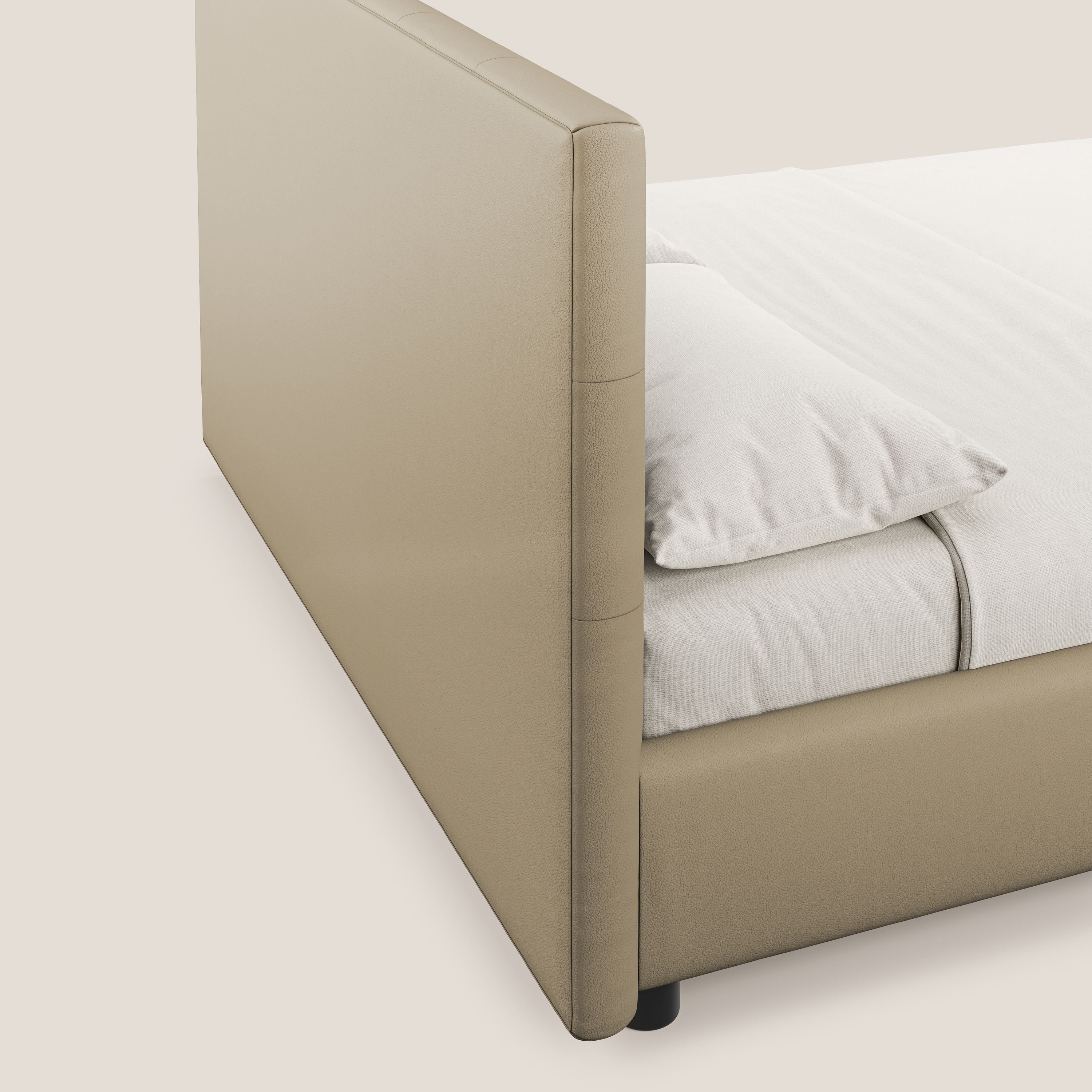 Minato letto imbottito contenitore con testata trapuntata in ecopelle impermeabile T04 beige - divani.store