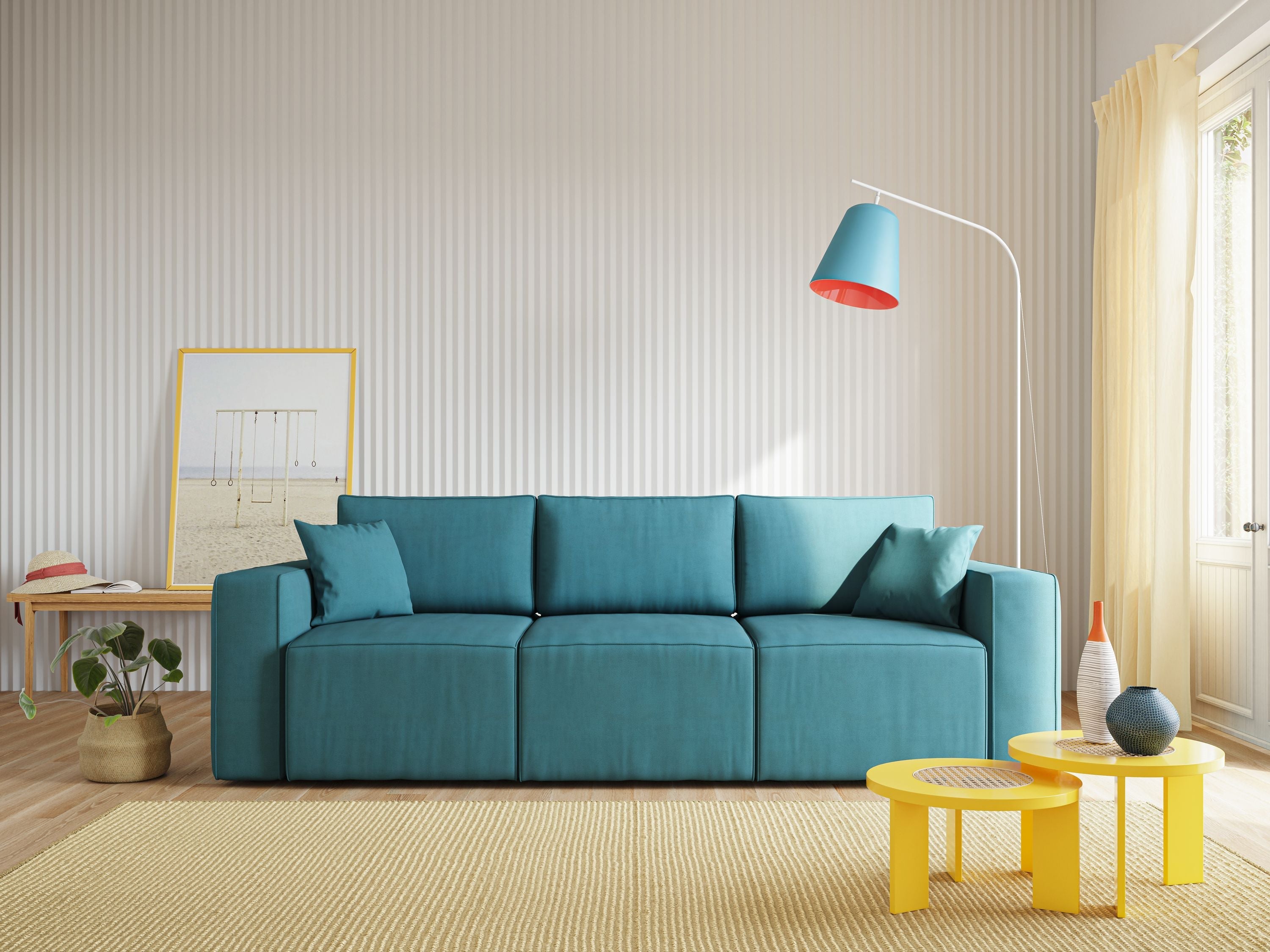 Morfeo divano con 3 sedute estraibili in morbido tessuto impermeabile T02 azzurro - divani.store