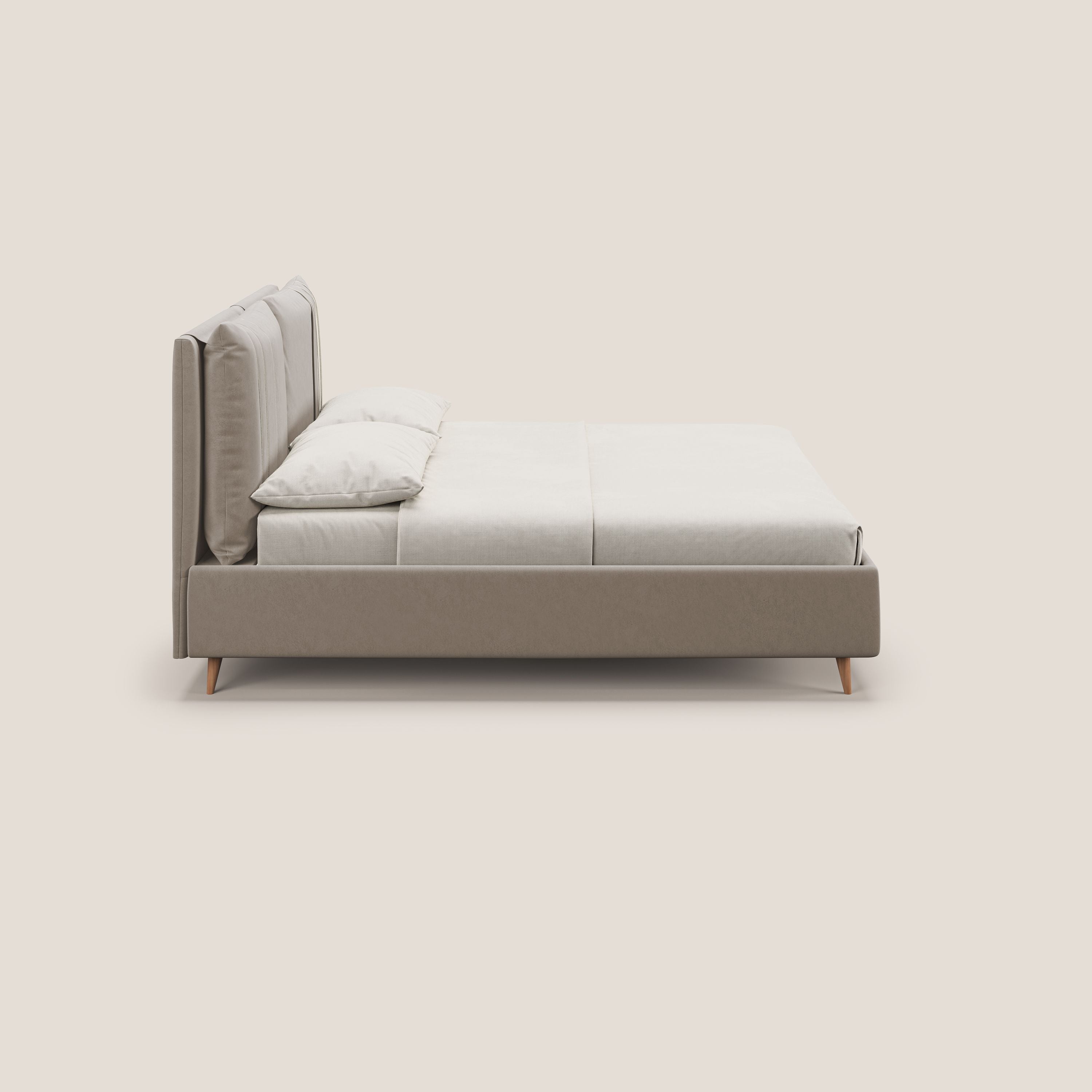 Nathan letto contenitore con cuscini regolabili con tasche in microfibra velluto impermeabile T09 tortora - divani.store