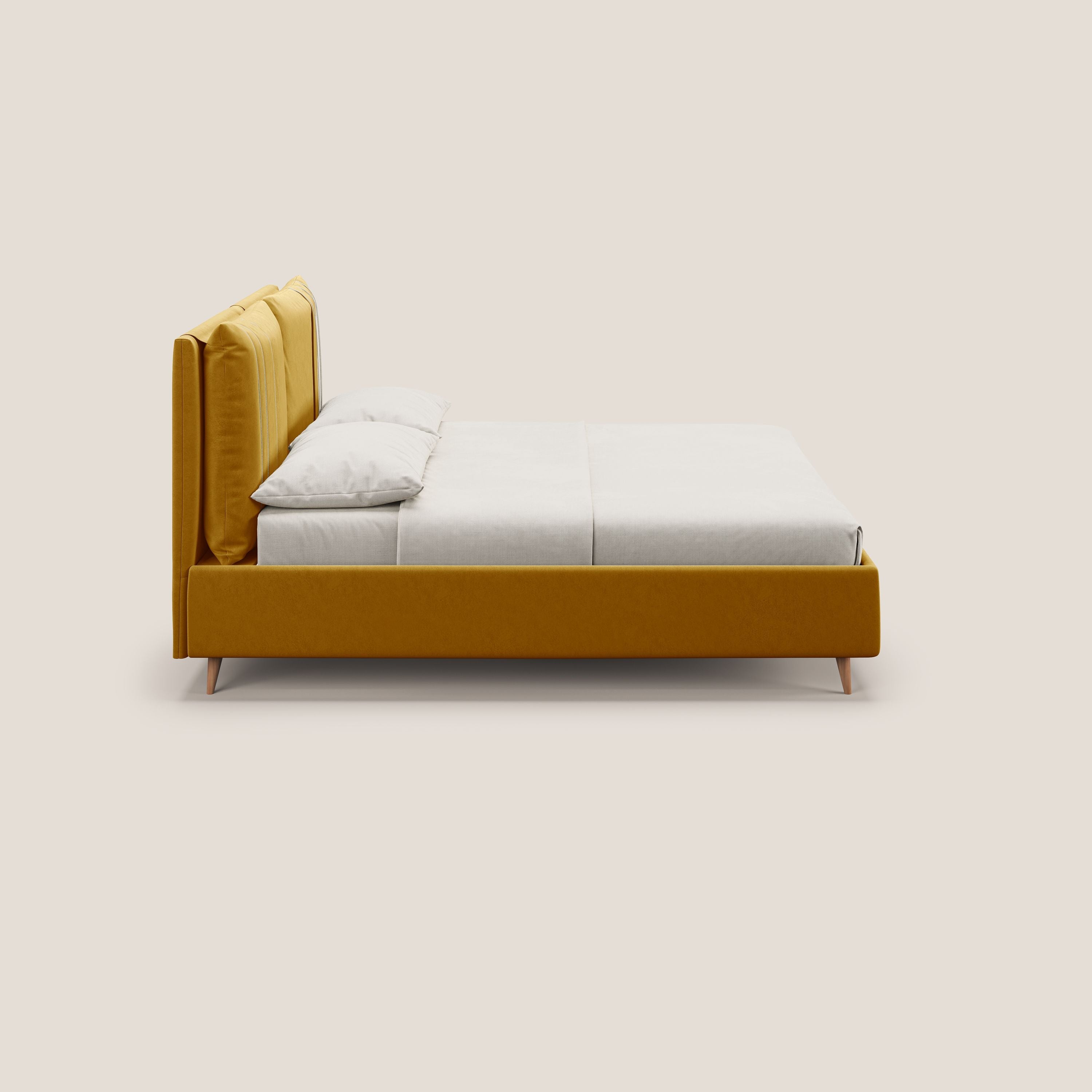 Nathan letto contenitore con cuscini regolabili con tasche in microfibra velluto impermeabile T09 giallo - divani.store