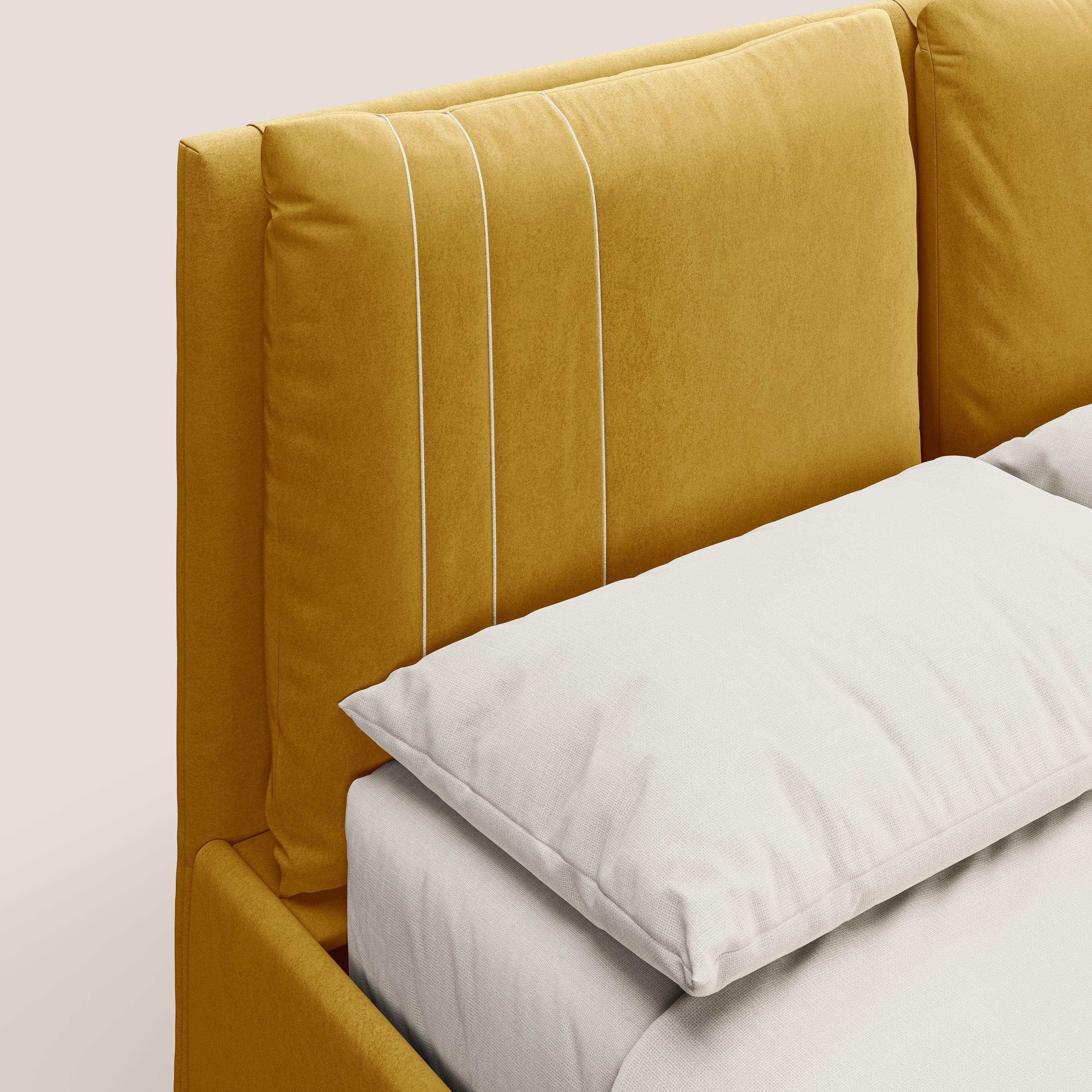 Nathan letto contenitore con cuscini regolabili con tasche in microfibra velluto impermeabile T09 giallo - divani.store