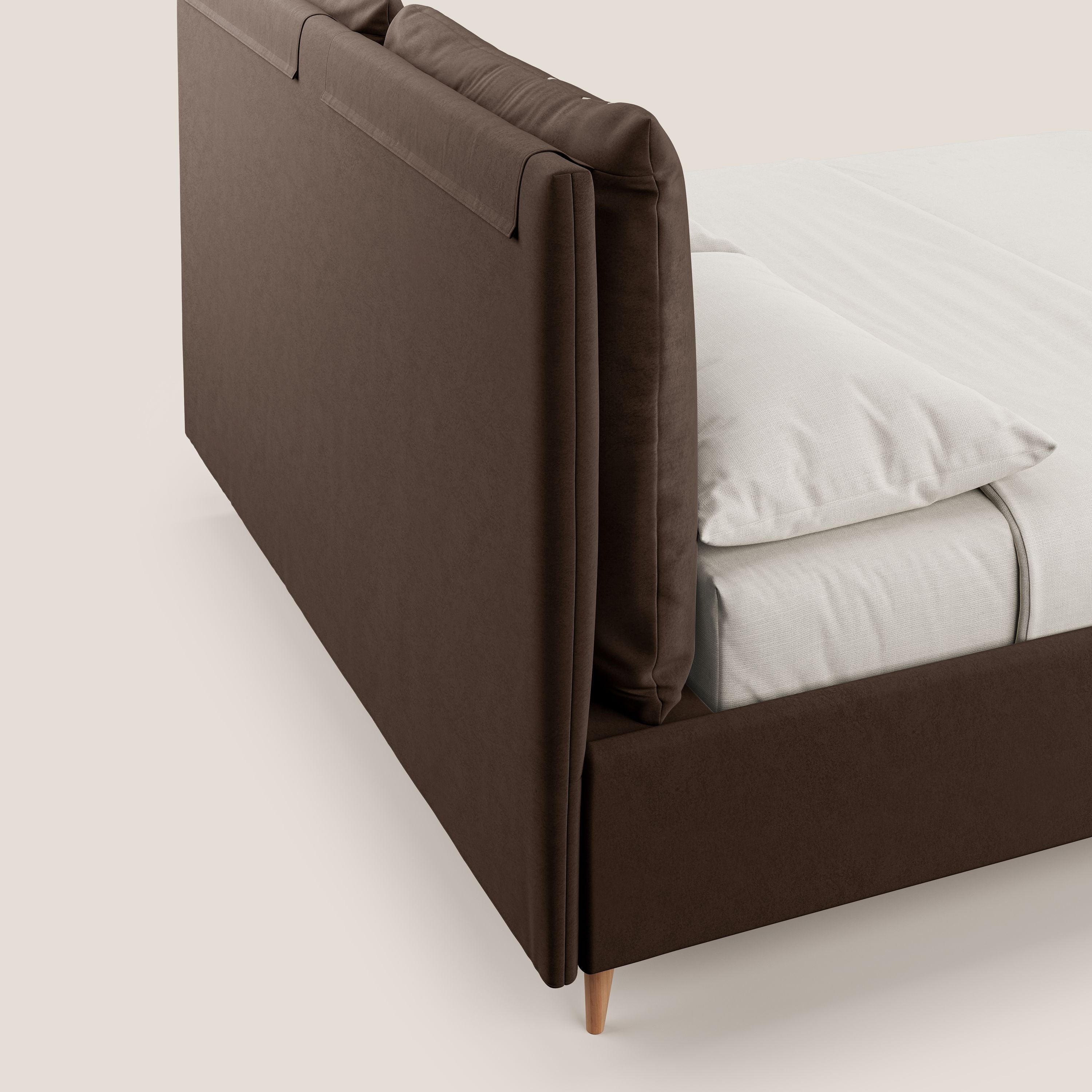 Nathan letto contenitore con cuscini regolabili con tasche in microfibra velluto impermeabile T09 marrone - divani.store