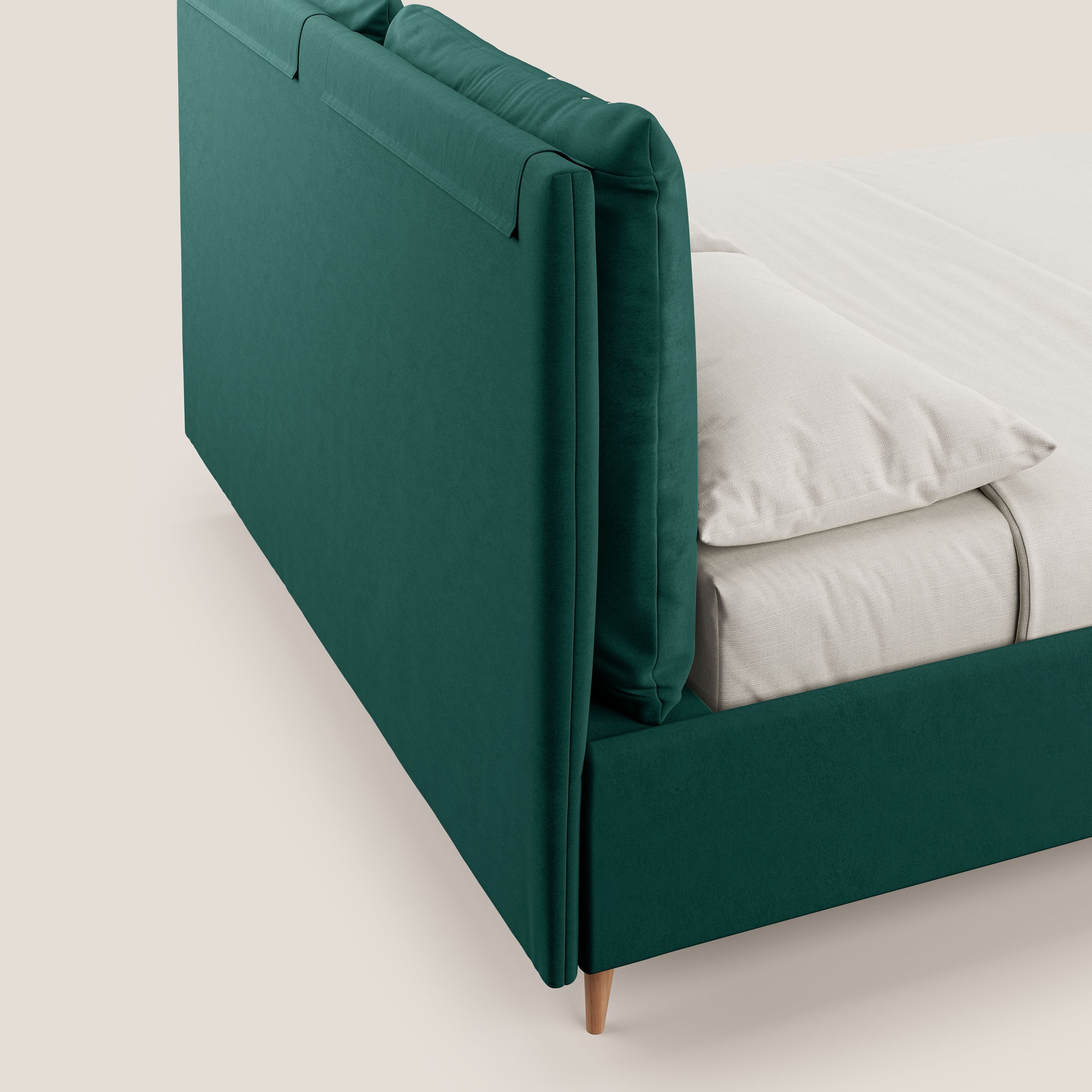 Nathan letto contenitore con cuscini regolabili con tasche in microfibra velluto impermeabile T09 verde - divani.store