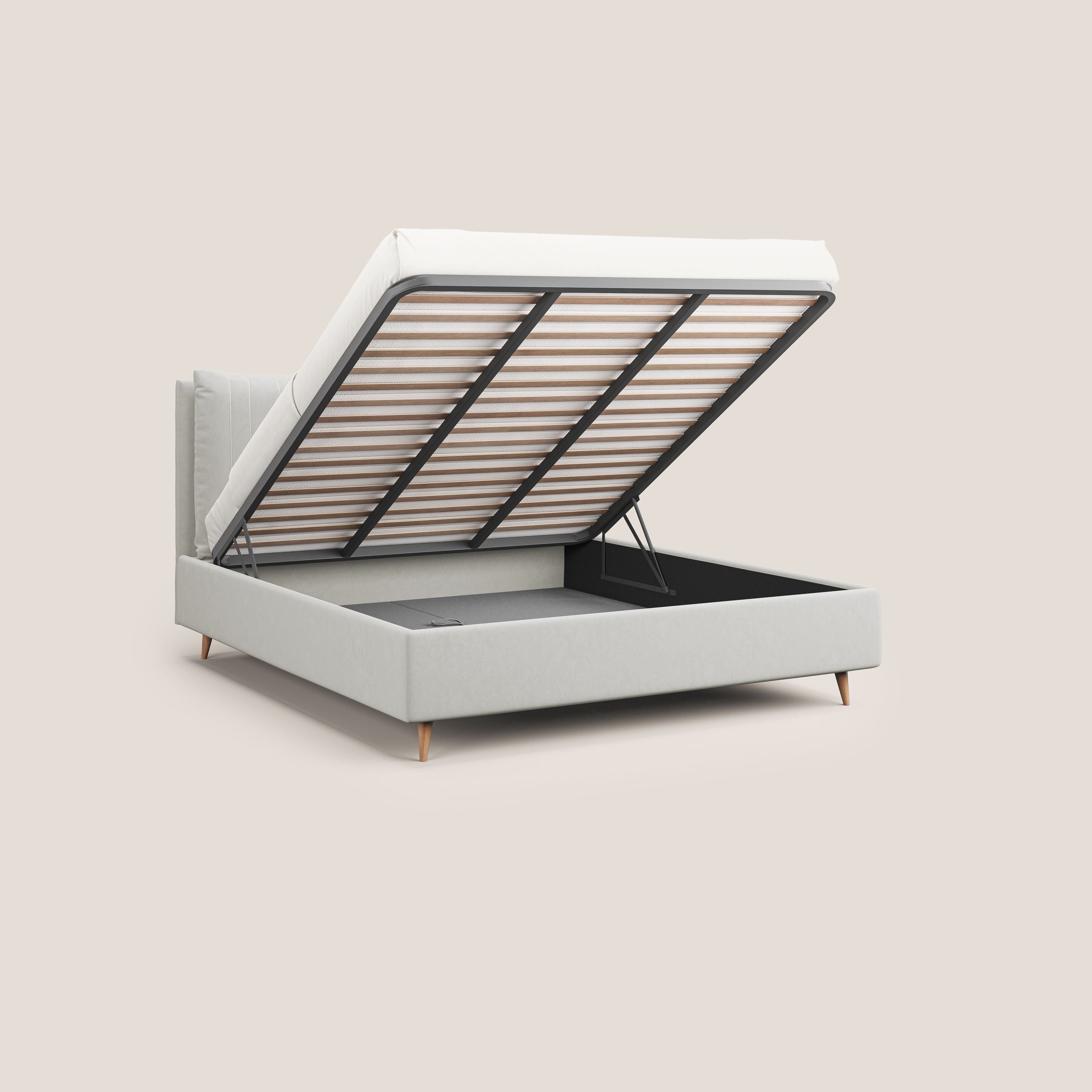 Nathan letto contenitore con cuscini regolabili con tasche in microfibra velluto impermeabile T09 panna - divani.store