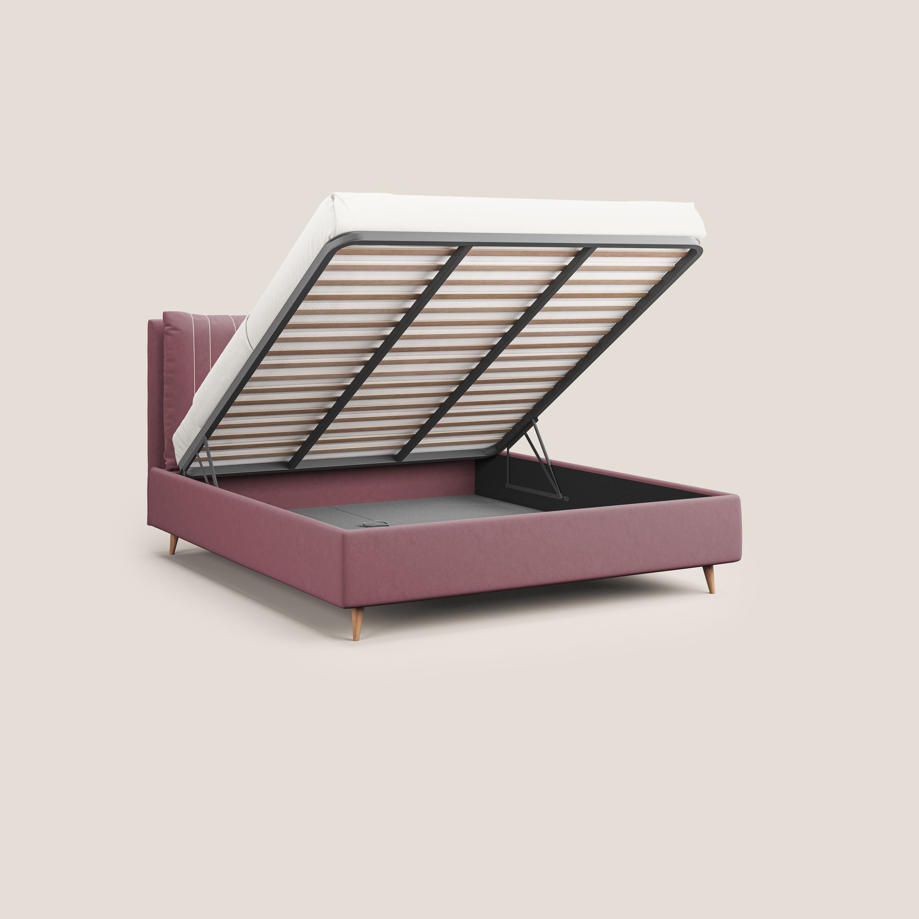 Nathan letto contenitore con cuscini regolabili con tasche in microfibra velluto impermeabile T09 salmone - divani.store