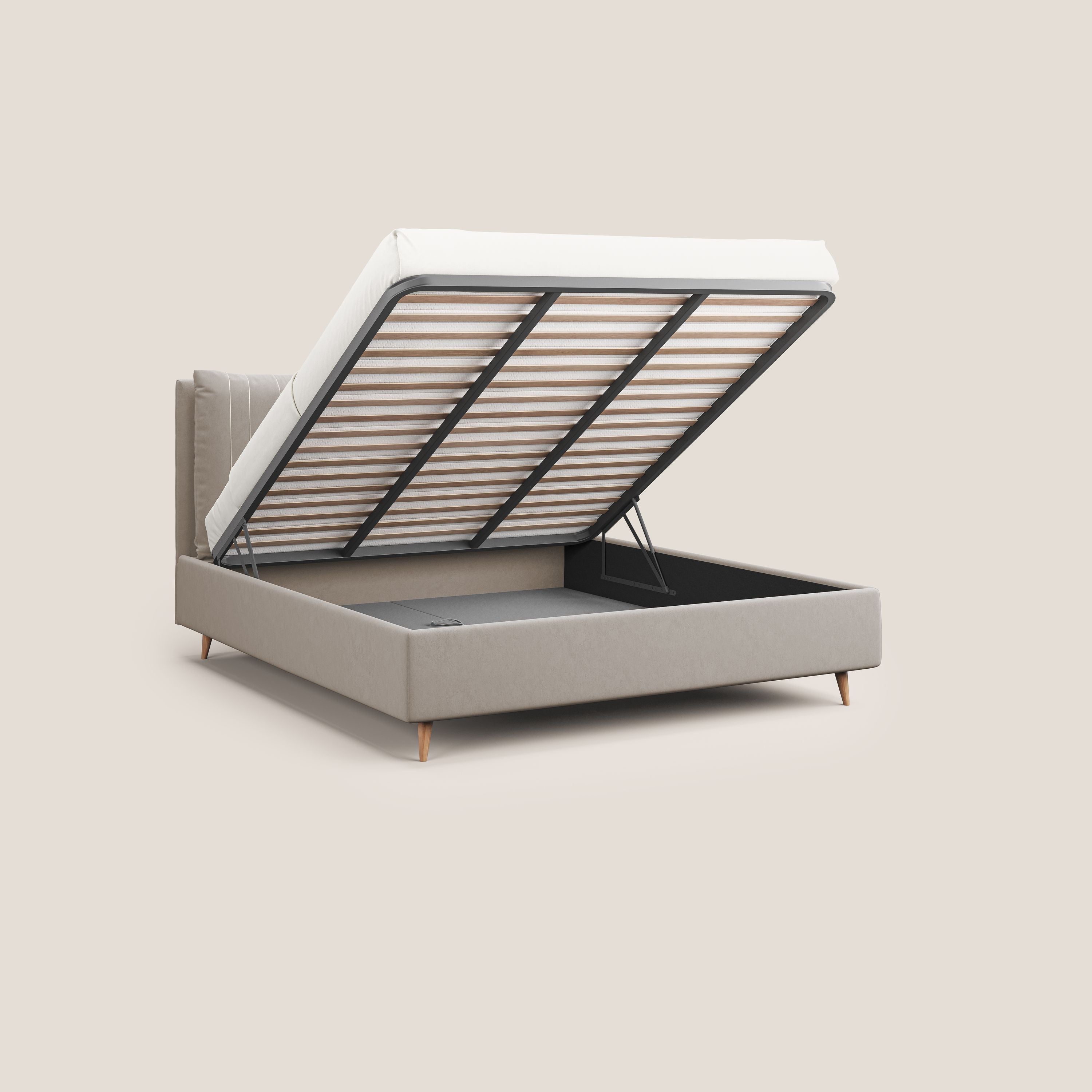 Nathan letto contenitore con cuscini regolabili con tasche in microfibra velluto impermeabile T09 tortora - divani.store