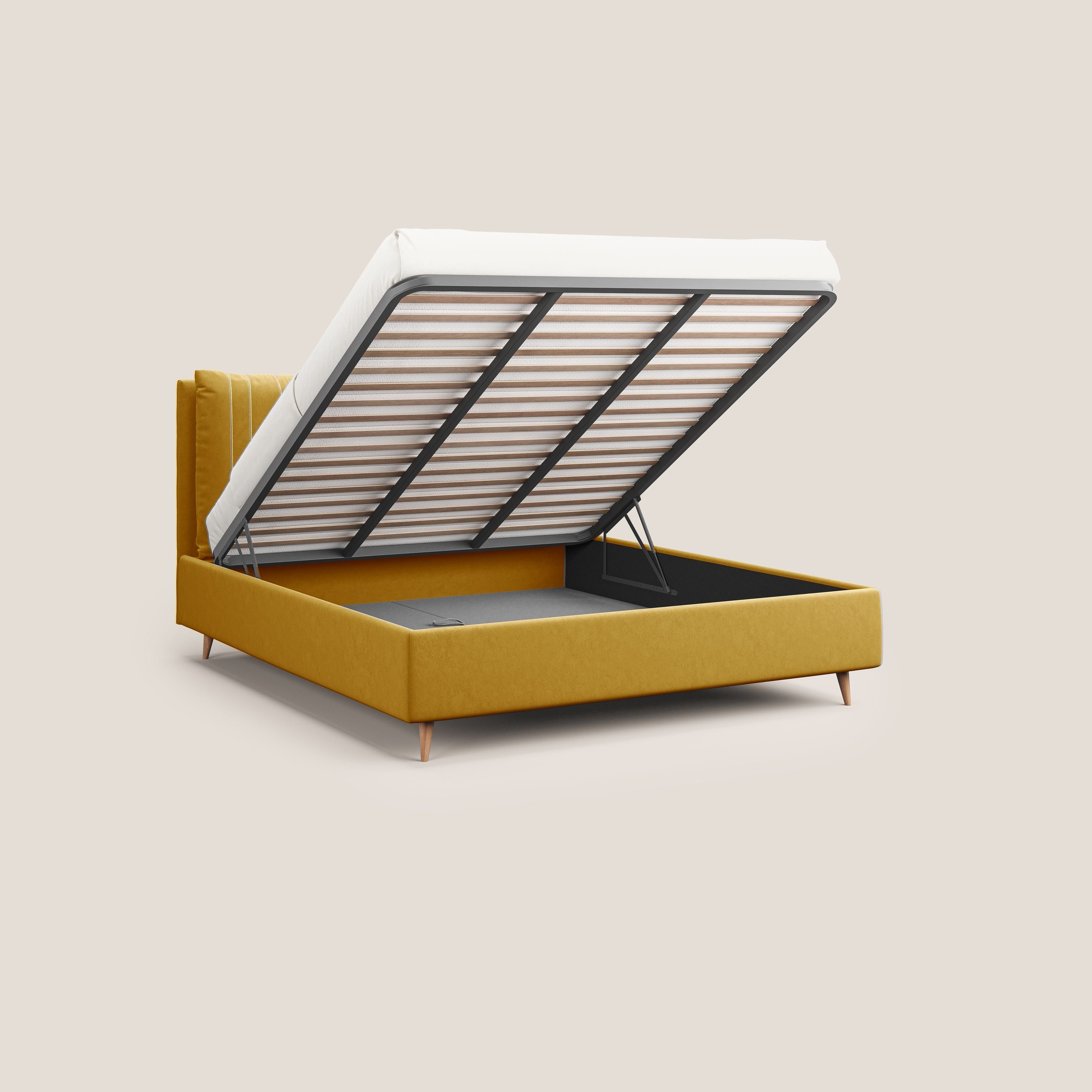 Nathan letto contenitore con cuscini regolabili con tasche in microfibra velluto impermeabile T09 giallo - divani.store