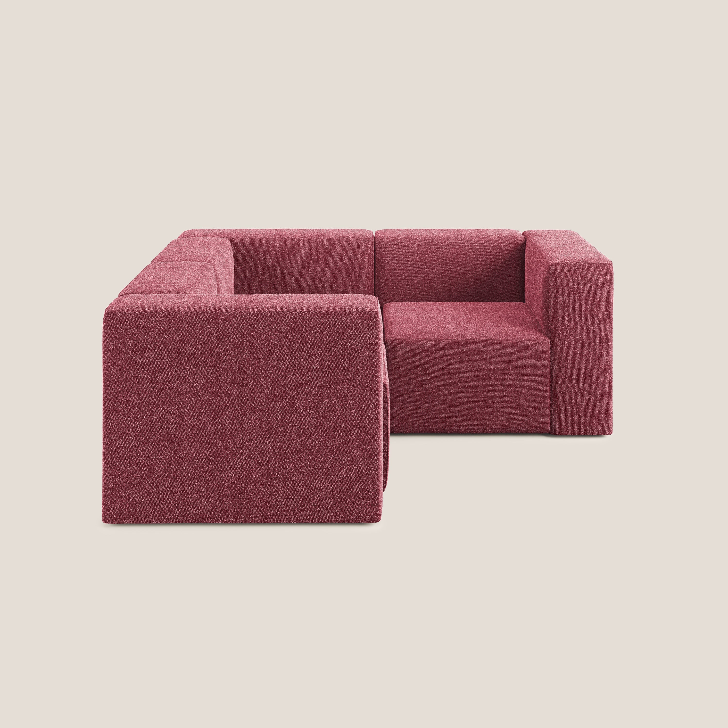 Nettuno divano angolare reversibile e modulare componibile in morbido tessuto bouclè T07 rosso - divani.store