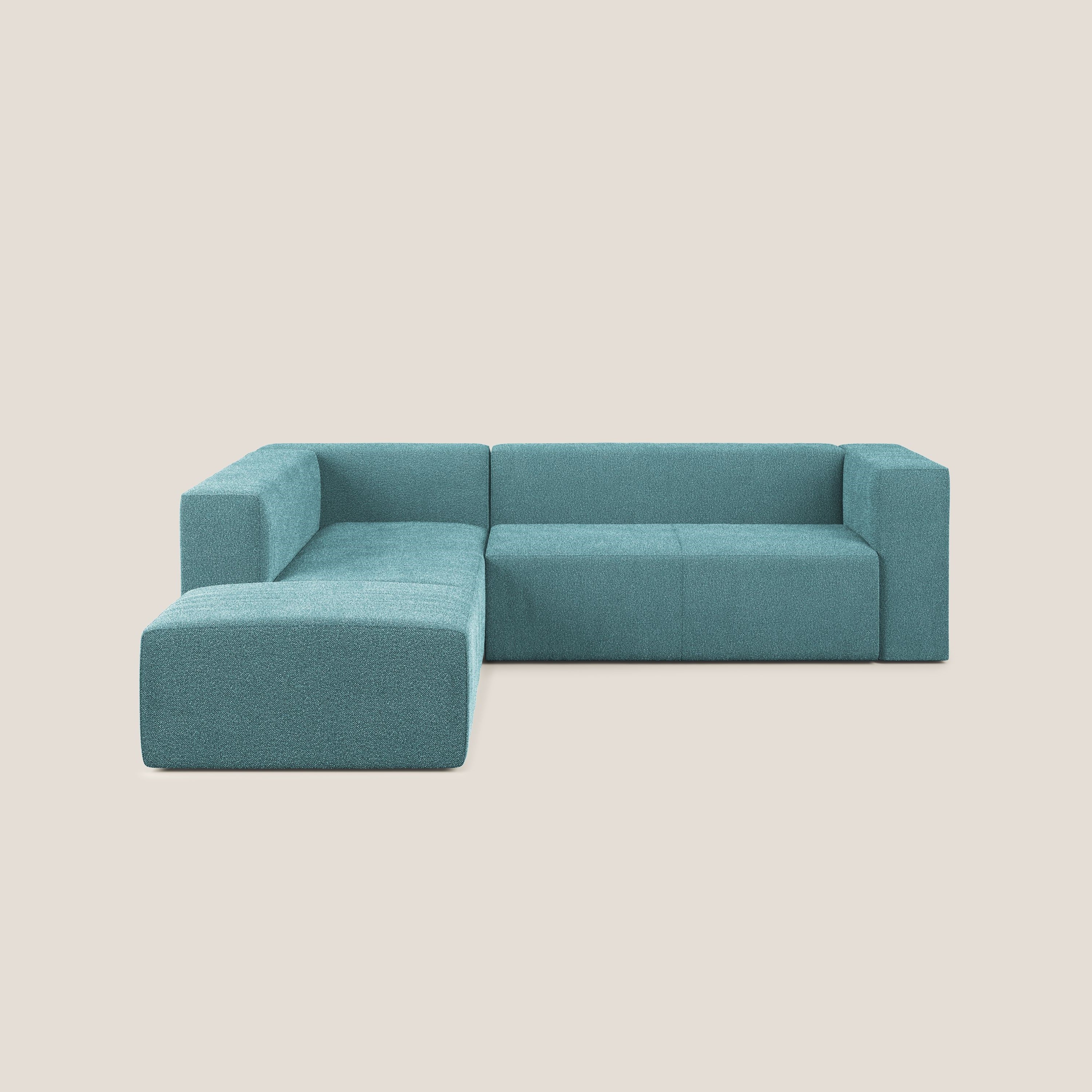 Nettuno divano angolare modulare componibile in morbido tessuto bouclè T07 azzurro - divani.store