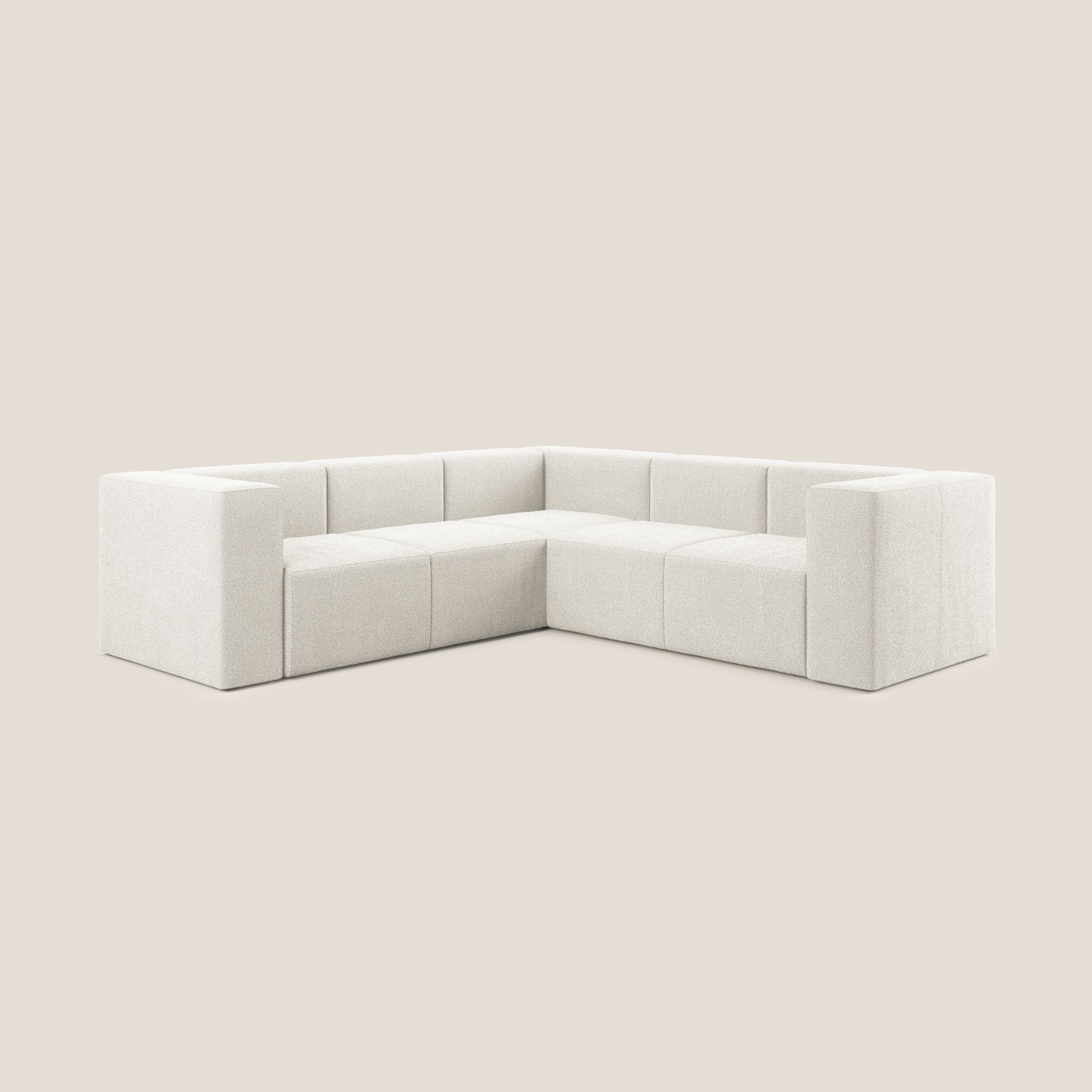 Nettuno divano angolare componibile reversibile in morbido tessuto bouclè T07 bianco - divani.store