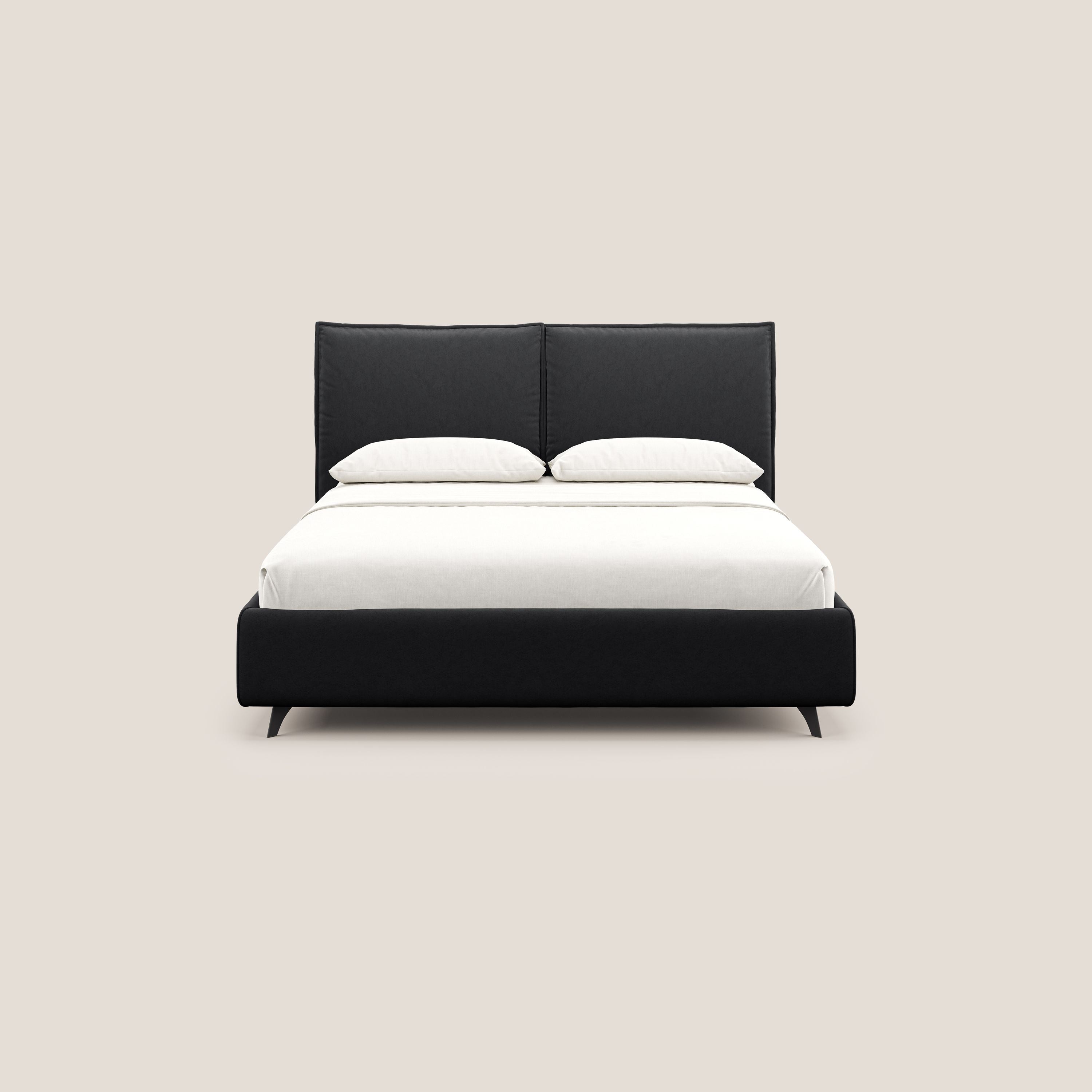 Nives letto imbottito contenitore sfoderabile in microfibra velluto impermeabile T09 antracite - divani.store