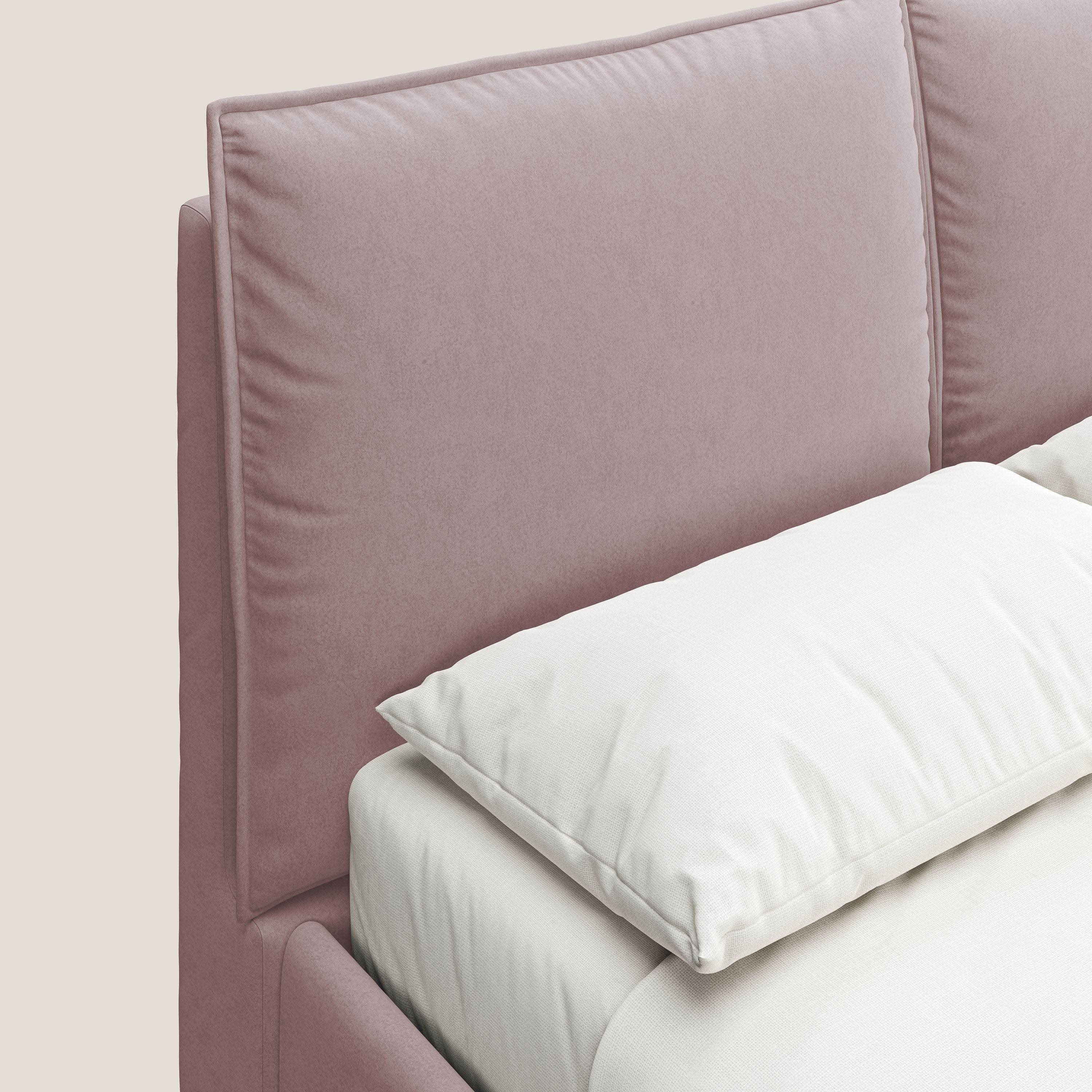 Nives letto imbottito contenitore sfoderabile in microfibra velluto impermeabile T09 rosa - divani.store