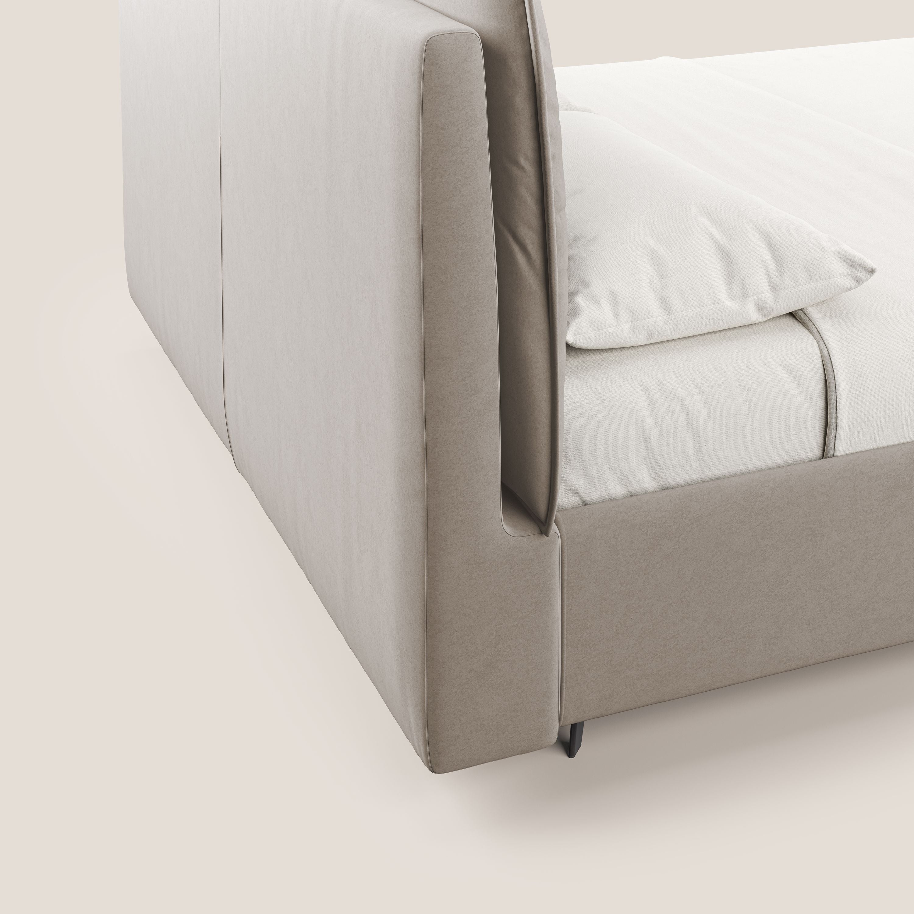 Nives letto imbottito contenitore sfoderabile in microfibra velluto impermeabile T09 tortora - divani.store