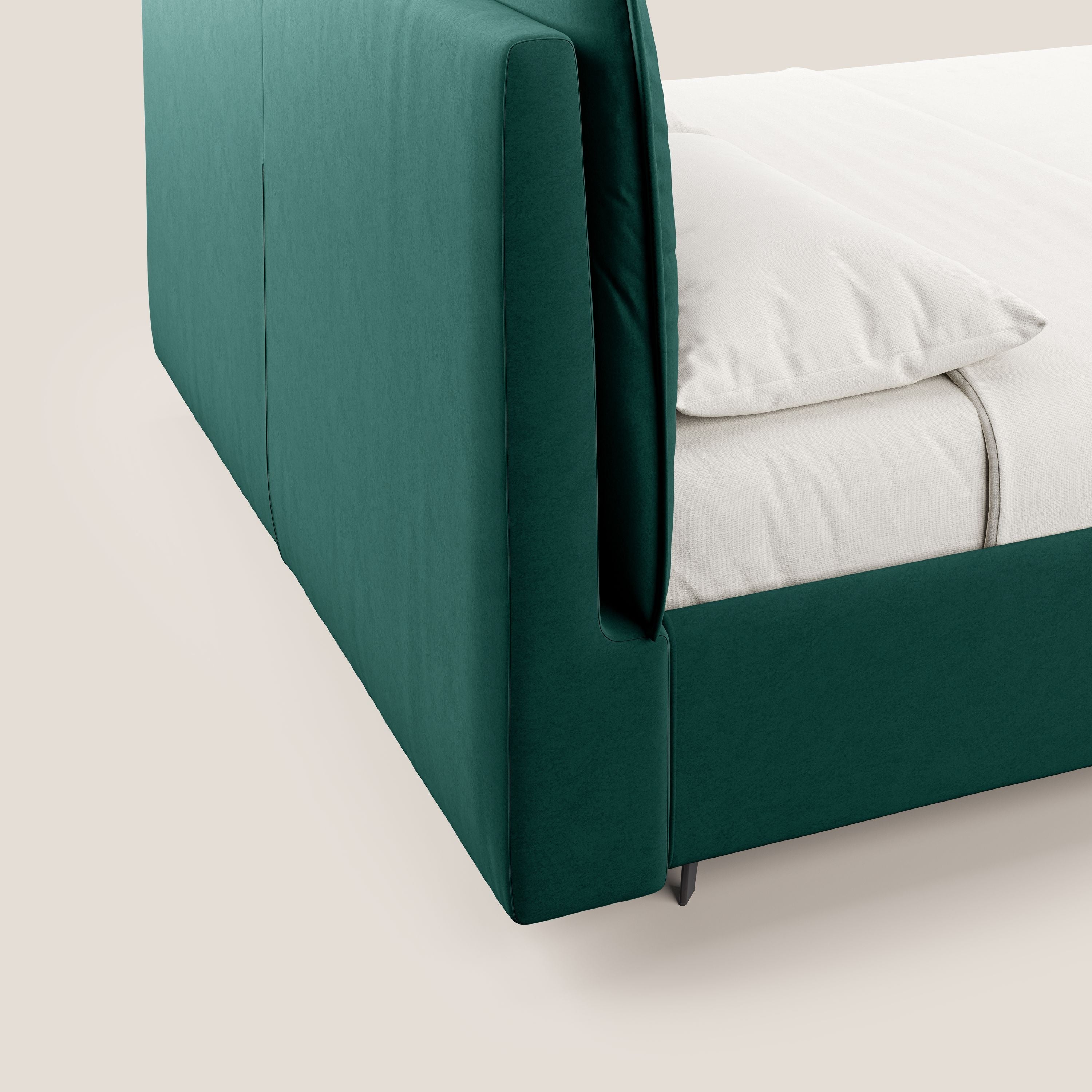 Nives letto imbottito contenitore sfoderabile in microfibra velluto impermeabile T09 verde - divani.store