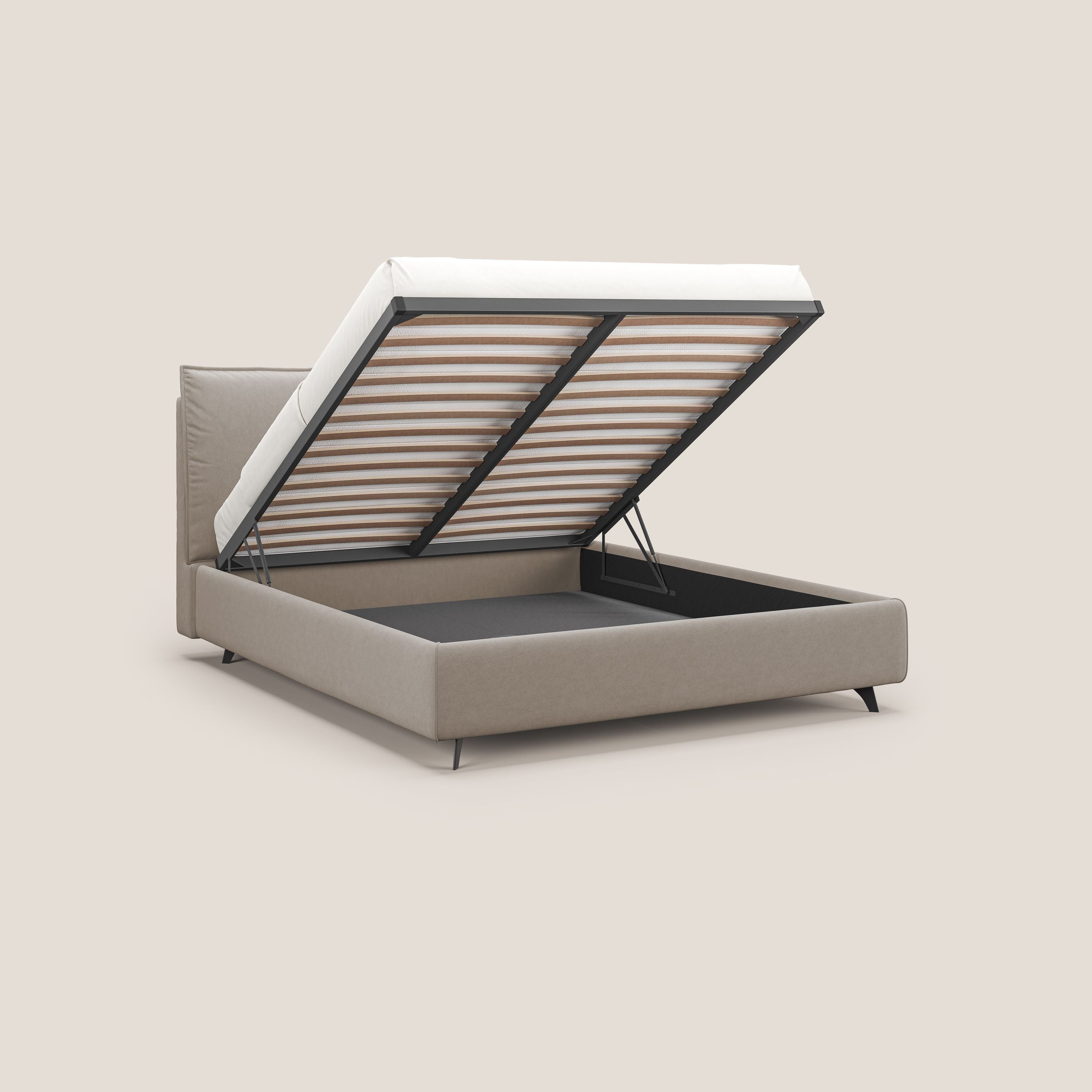 Nives letto imbottito contenitore sfoderabile in microfibra velluto impermeabile T09 tortora - divani.store