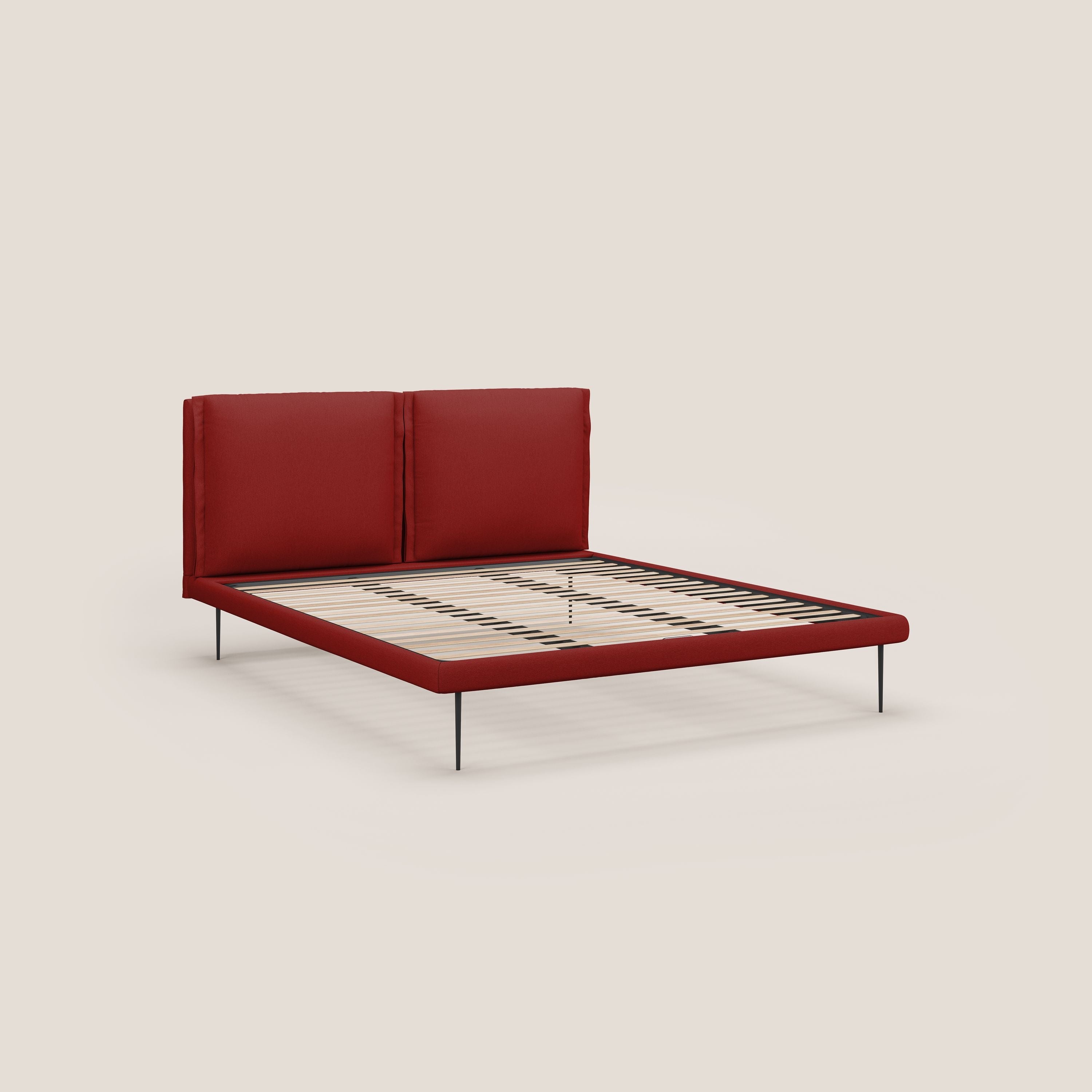 Noah letto con cuscini regolabili e piedi alti in metallo in tessuto smacchiabile T05 rosso - divani.store
