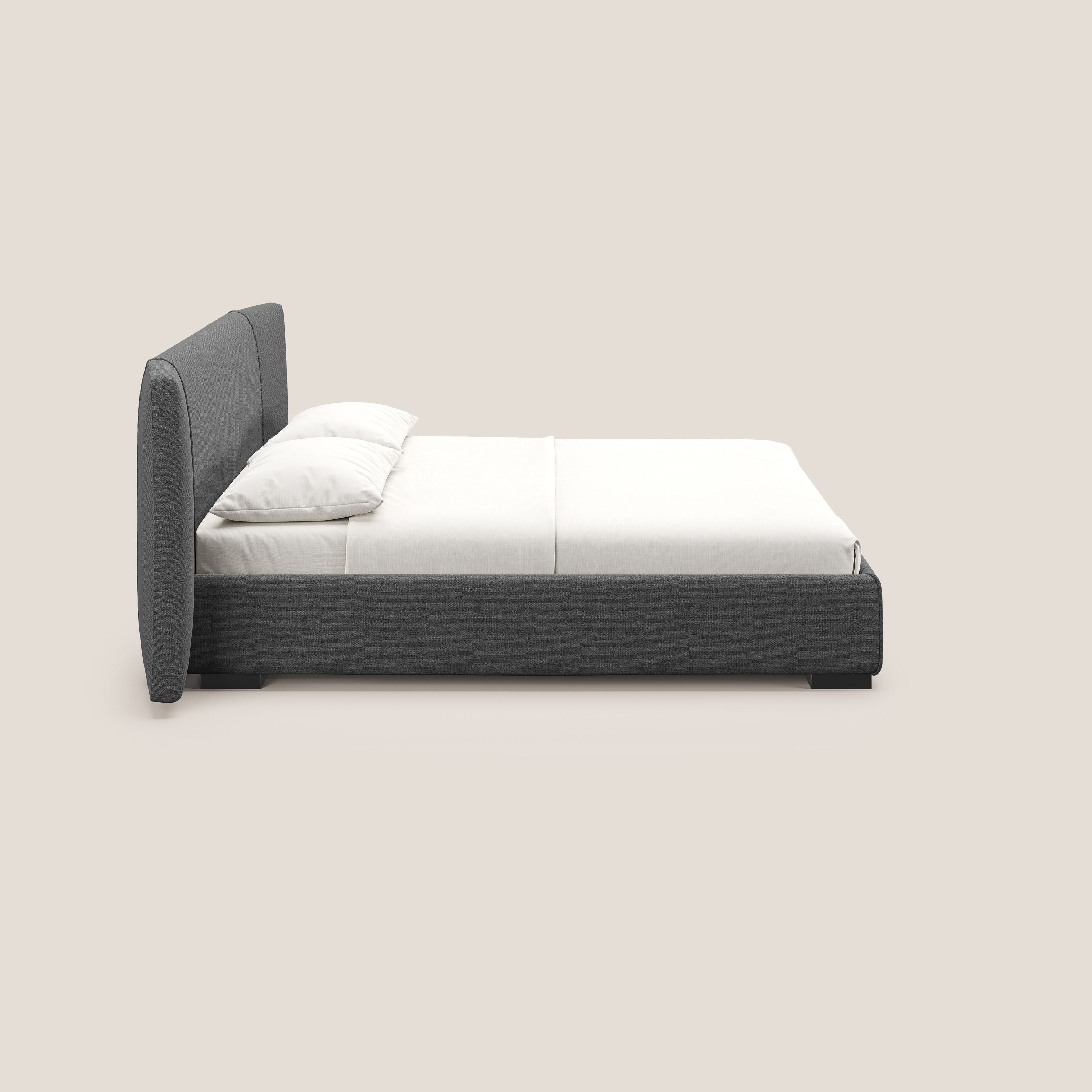 Omero letto imbottito contenitore sfoderabile in tessuto fiammato impermeabile T14 grigio - divani.store
