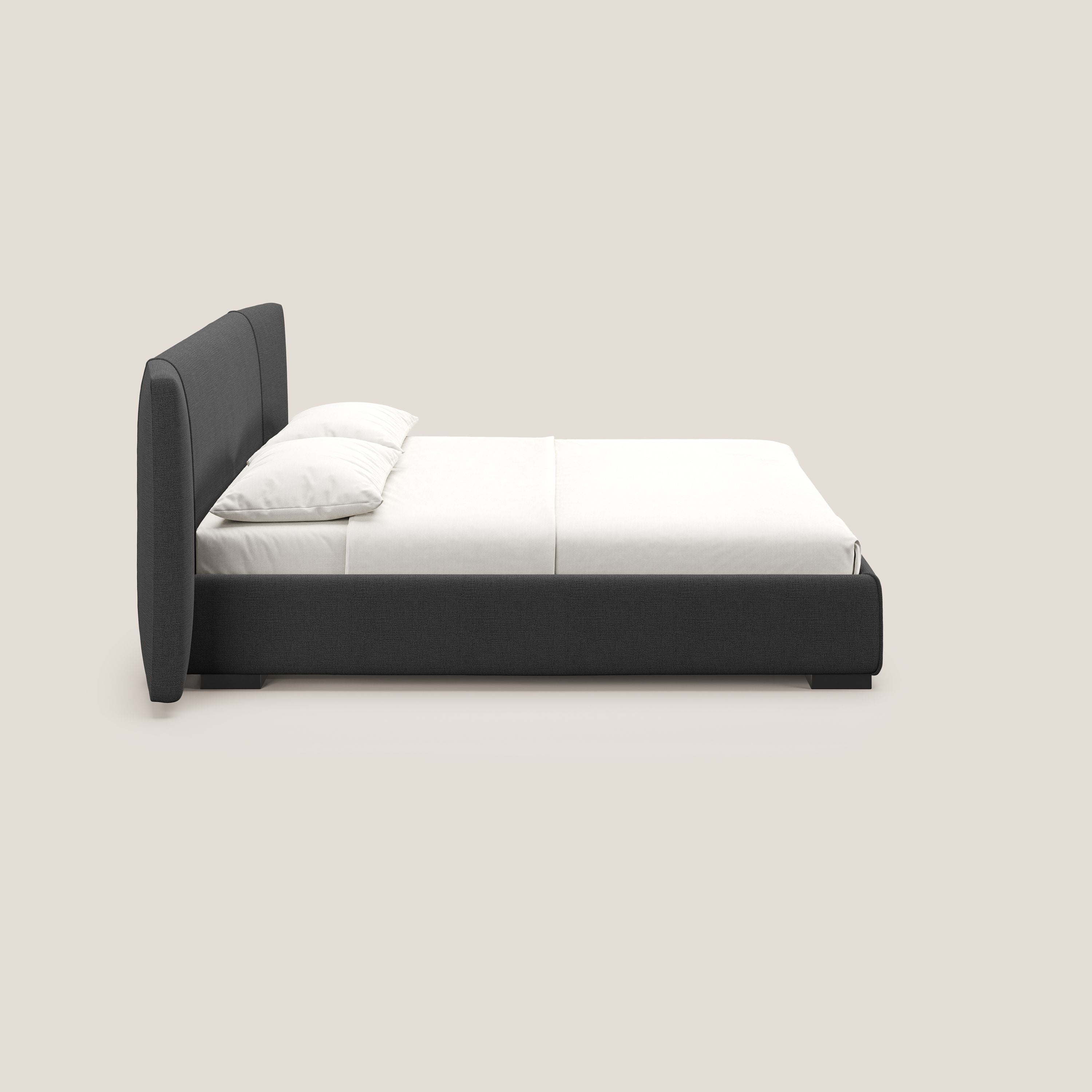 Omero letto imbottito contenitore sfoderabile in tessuto fiammato impermeabile T14 antracite - divani.store