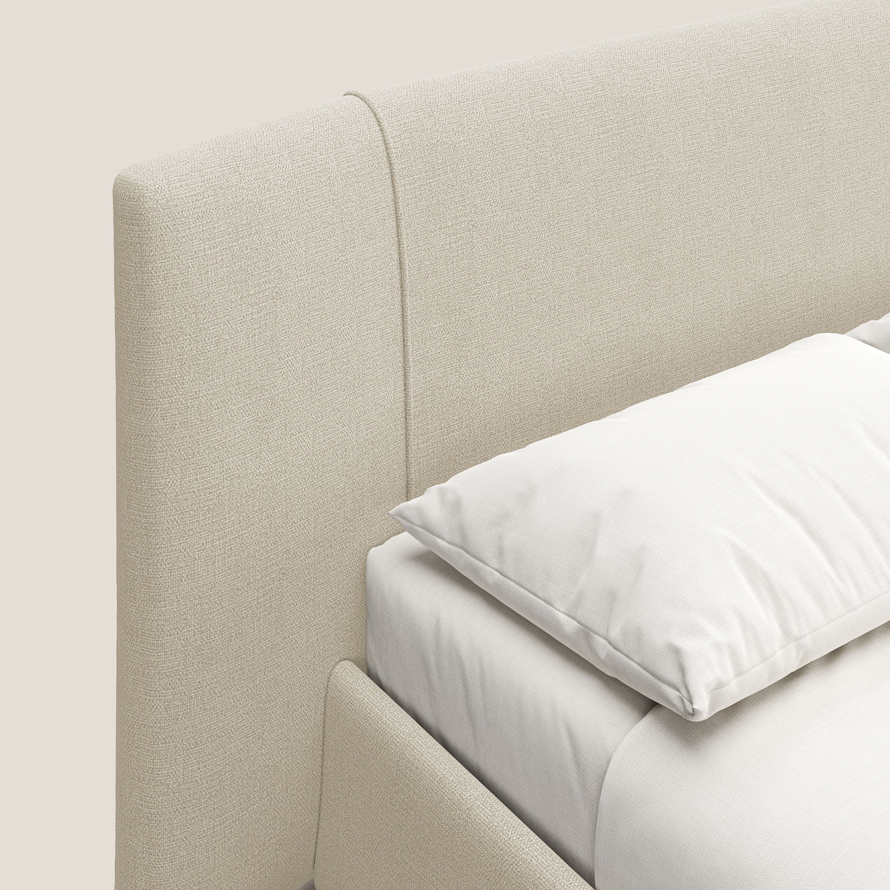 Omero letto imbottito contenitore sfoderabile in tessuto fiammato impermeabile T14 beige - divani.store