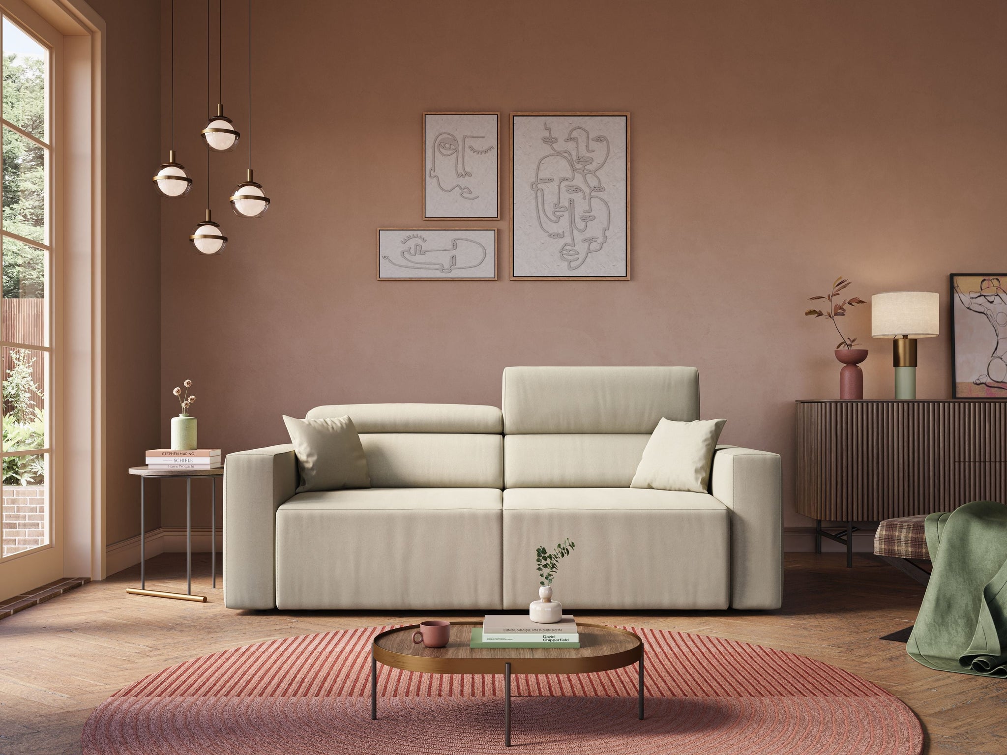 Orwell Sofa mit ausziehbarem Sitz aus abwaschbarer Mikrofaser T11